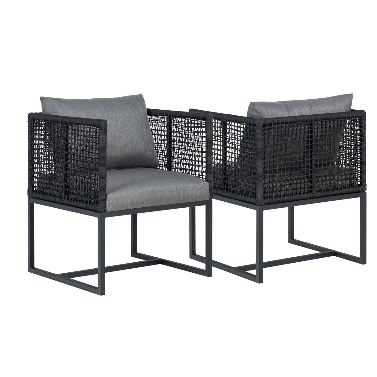 Pair of Sardinia Outdoor Aluminum Dining Chair with Rope Design - Black