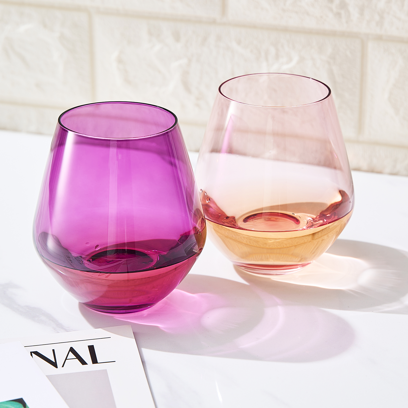 Amethyst Rose Colored Wine Glasses For Everyday Girlfriend Wife Valentines Day Set Of 2 Large 16 Oz