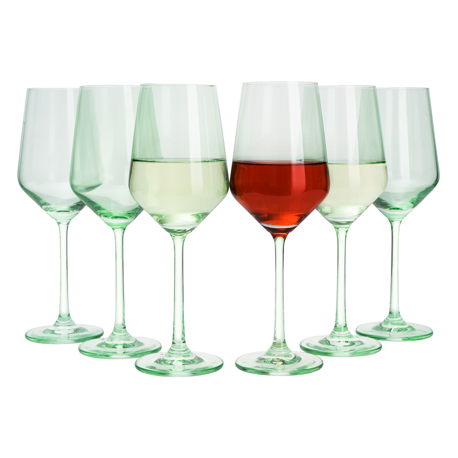 Set Of 6 Green Colored Wine Glasses 12 Oz Hand Blown Italian Style Crystal Bordeaux Wine Glasses Pre