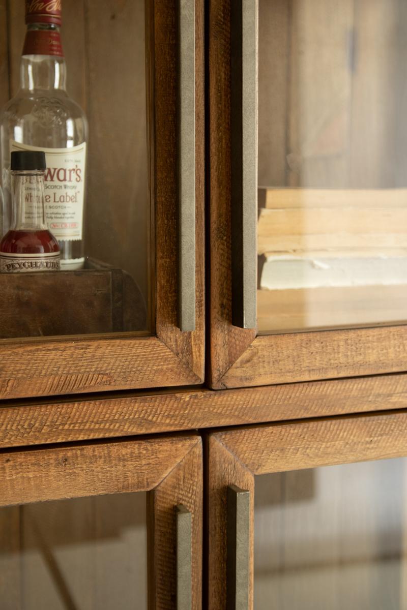 Framed Glass Door Wood and Metal Display Cabinet