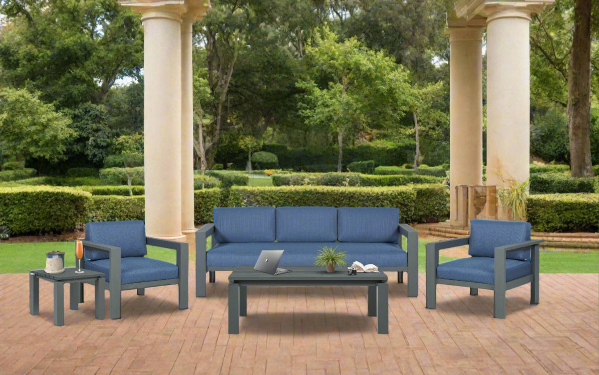 Sardinia Aluminum Frame Outdoor Sofa Set - Blue Cushions