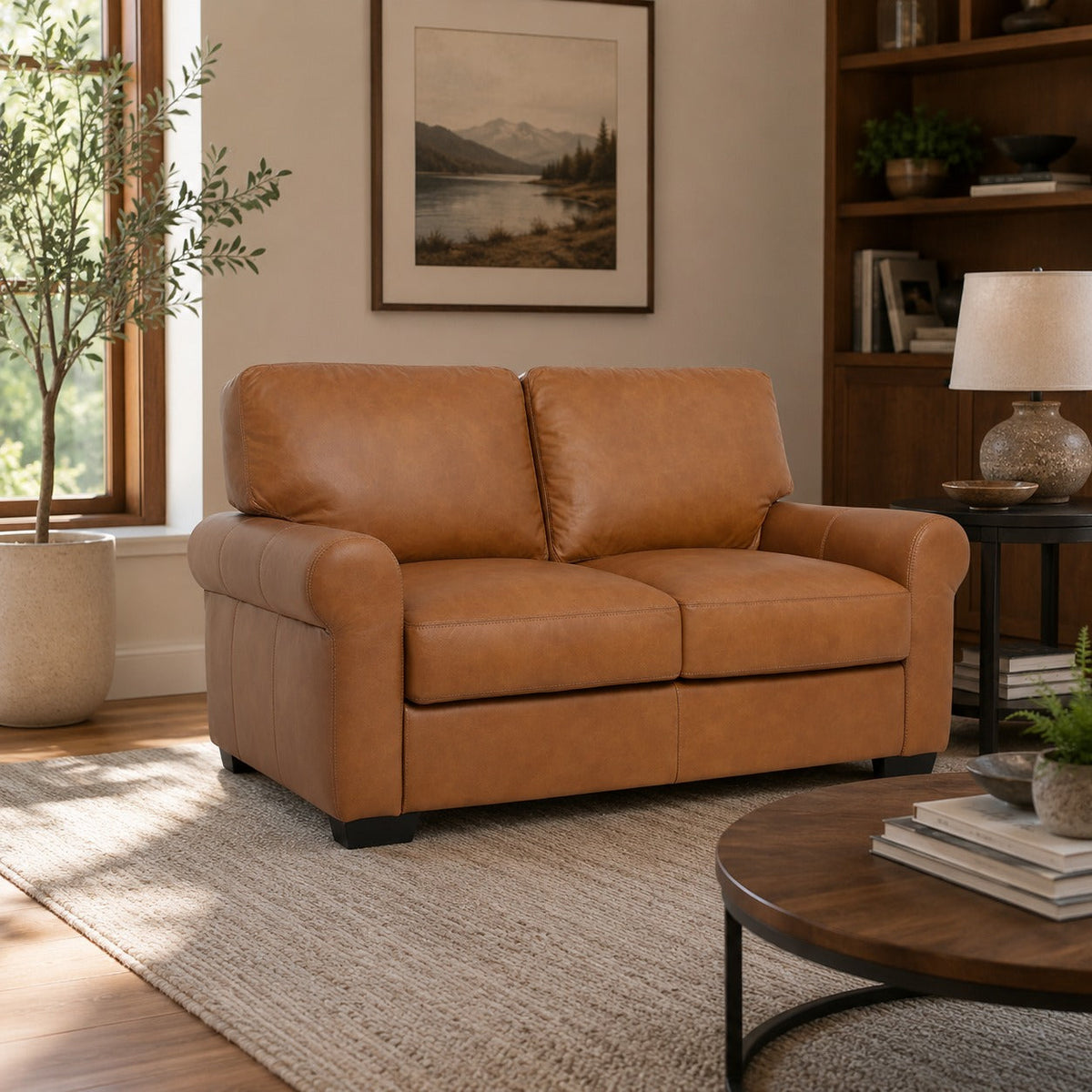Florentine Top Grain Leather Love Seat - Tan