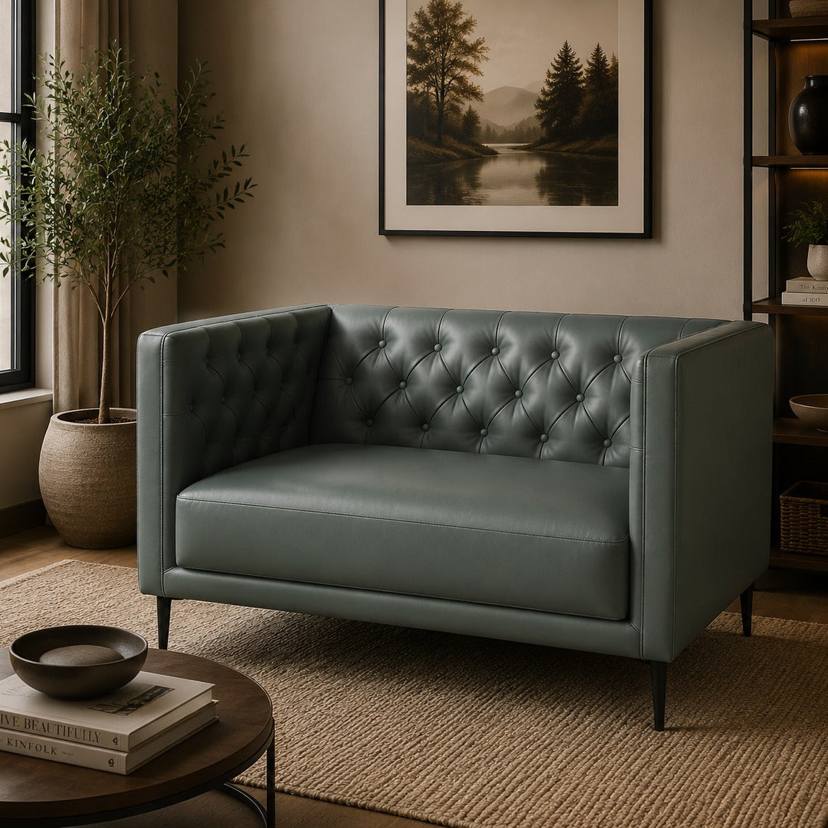 Lucius Top Grain Leather 1.5 Arm Chair - Green