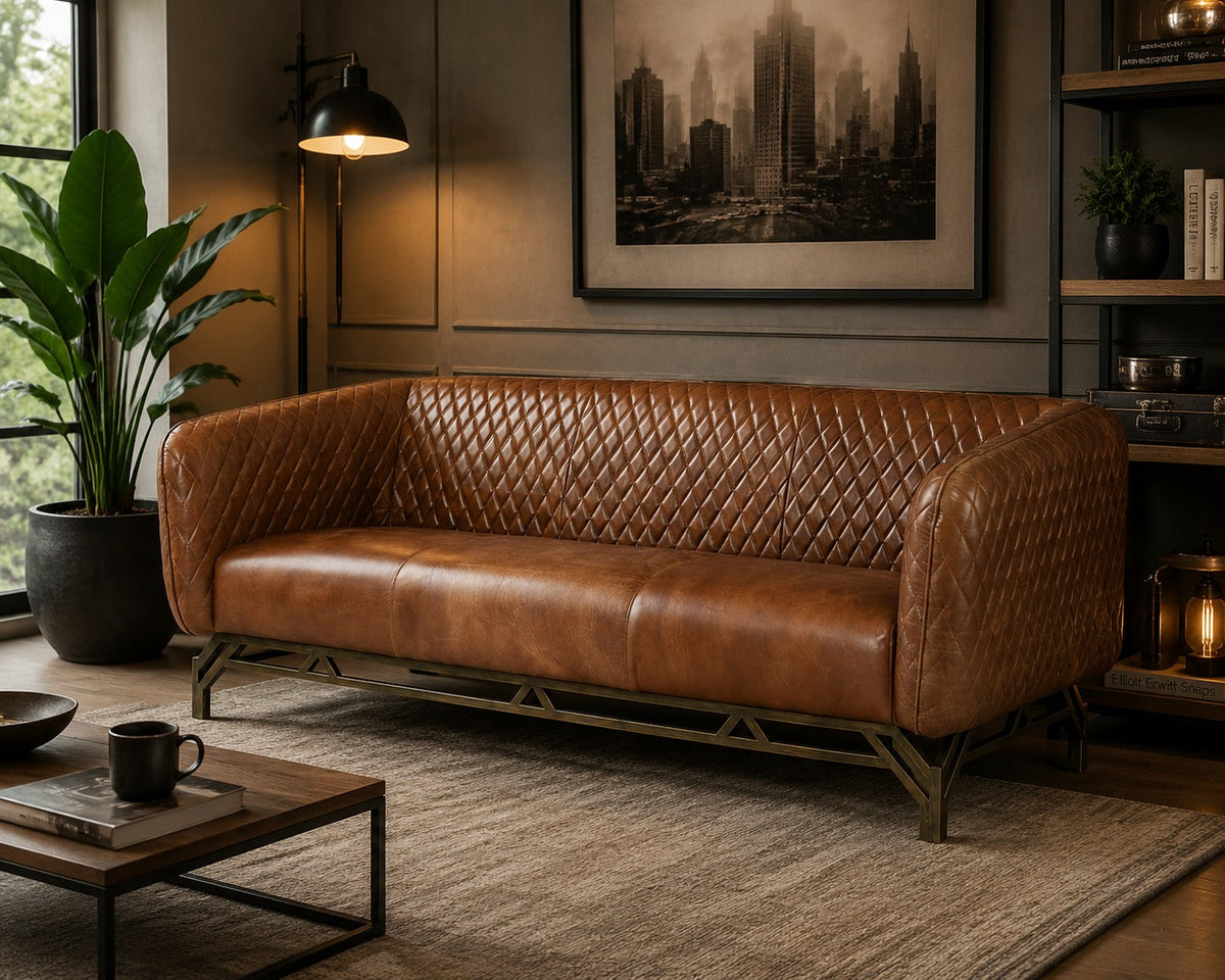 Vincent Industrial Modern Love Seat - Light Brown Leather