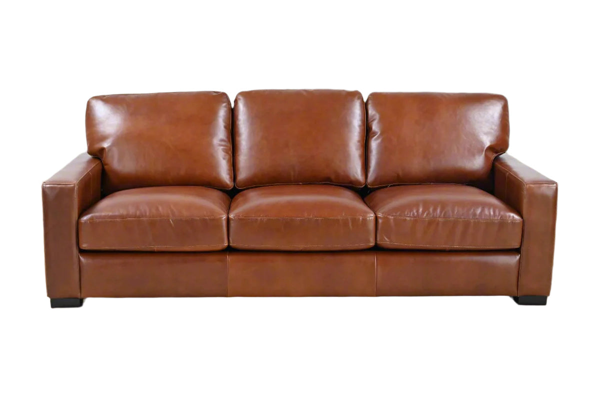 Claudette Top Grain Leather Sofa - Chestnut