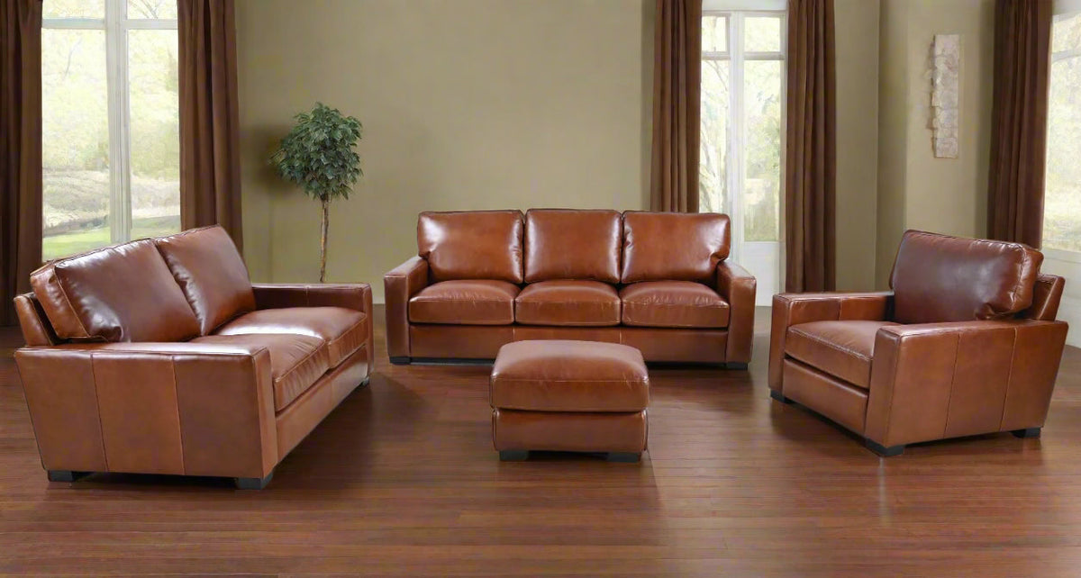 Claudette Top Grain Leather Love Seat - Chestnut