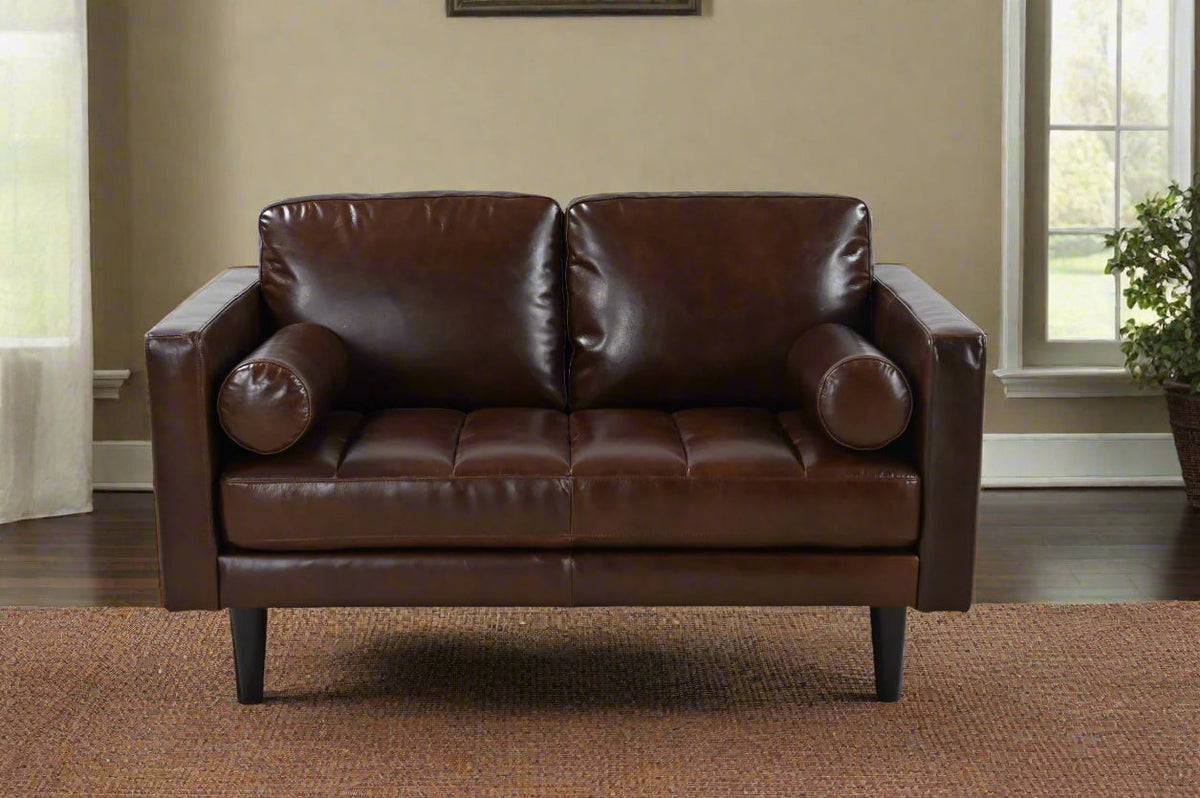 Philippe Top Grain Leather Love Seat - Chocolate Brown