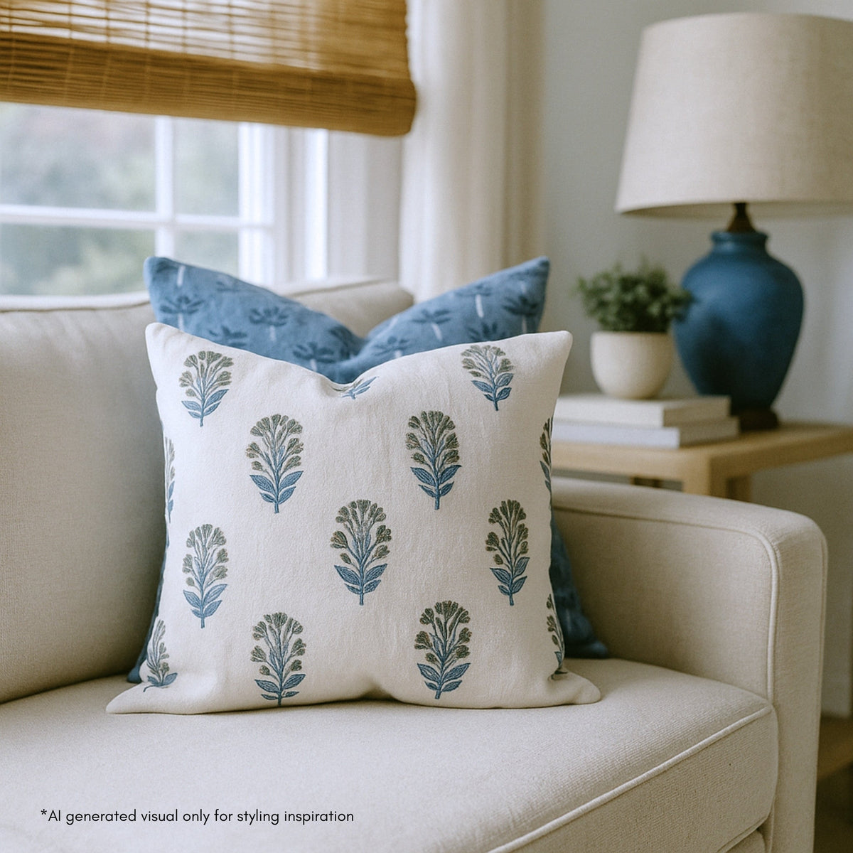 Begum Throw Pillow Cover - Cornflour Blue
