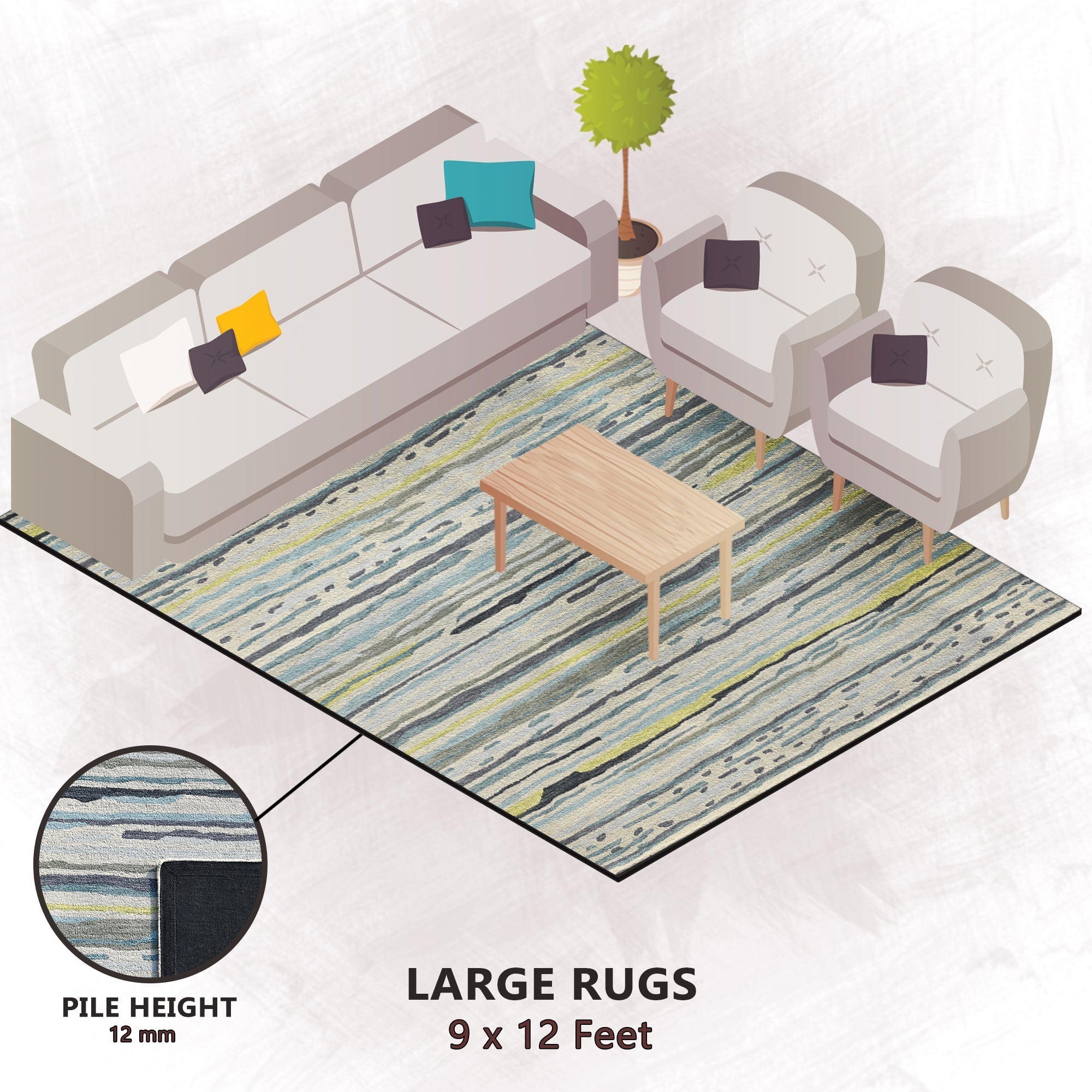 Premium Hand-Tufted Rug Made of 100% Wool - Winter Coast - 9x12 Feet