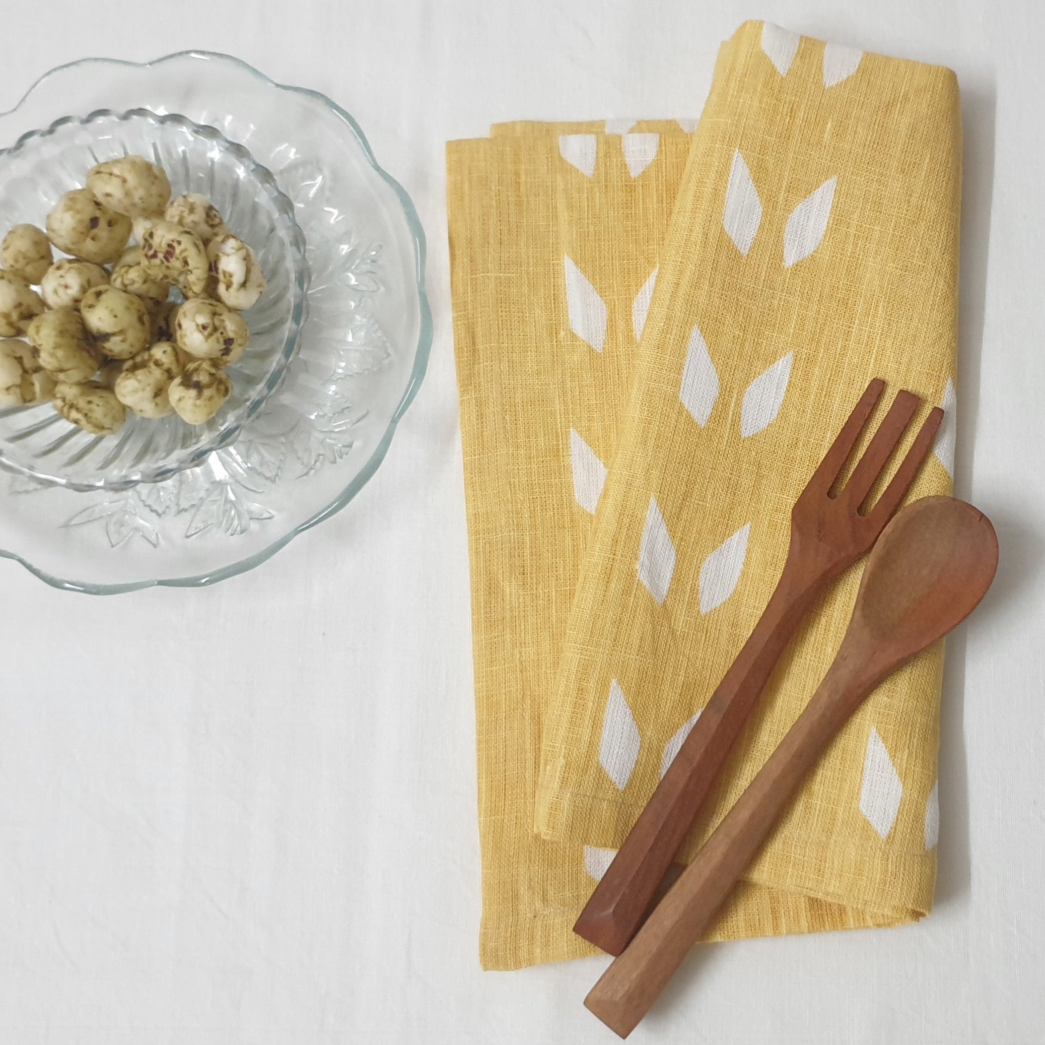 Terra - Pure Linen Table Napkins (Set of 2) - Mustard White