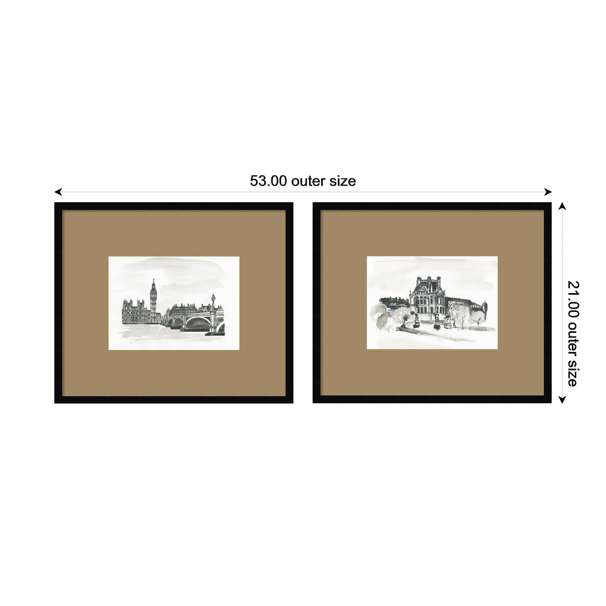 Vintage Postcard London & Paris 2 Piece Framed Wall Art Print Set by Teju Reval Brown Mat