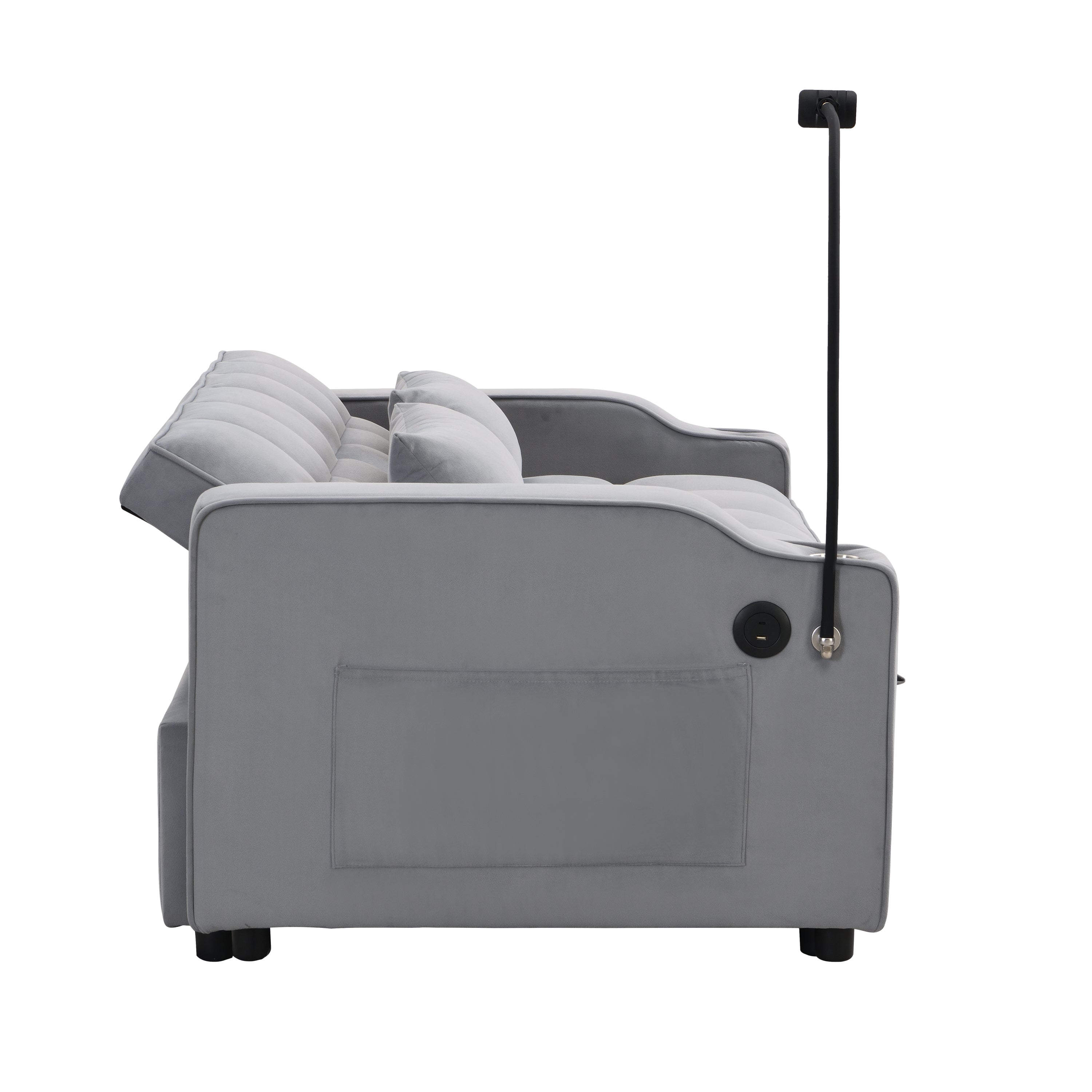 Modern Velvet Loveseat Futon Sofa Couch with Pullout Bed