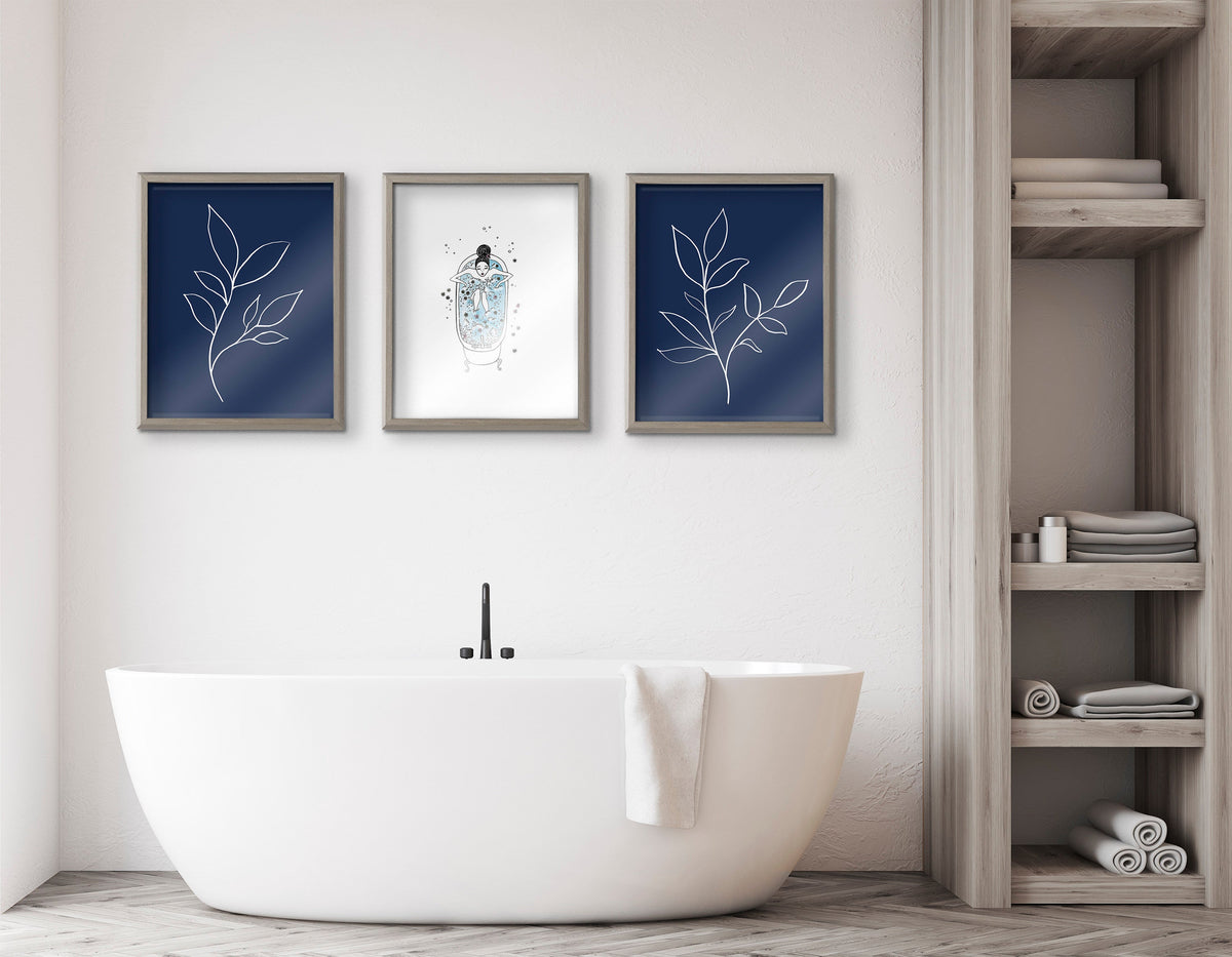 Blake Modern Blue Botanical Line Sketch Print 3 Framed Printed Glass by The Creative Bunch Studio