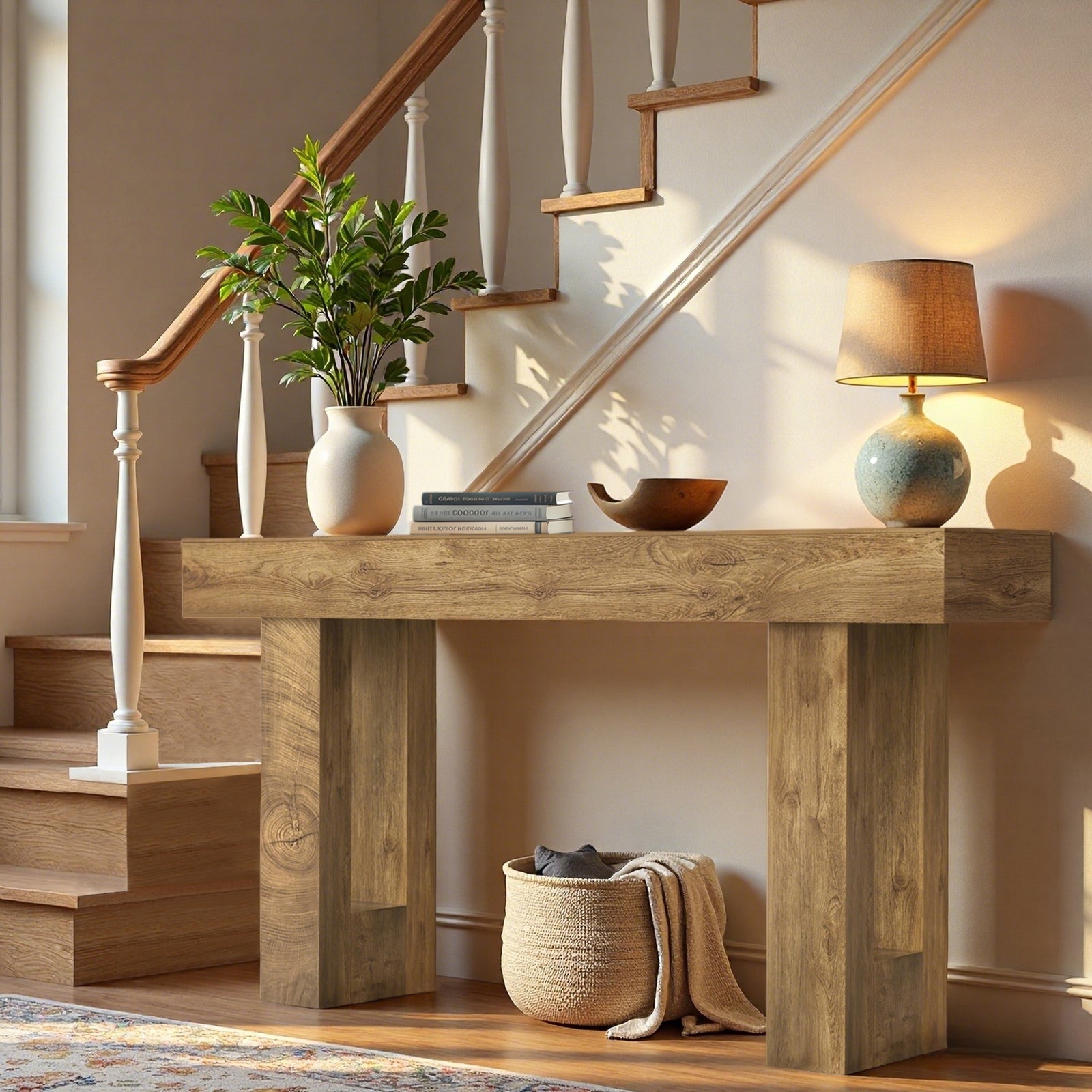63" Long Console Table, Farmhouse Entryway Table with Storage