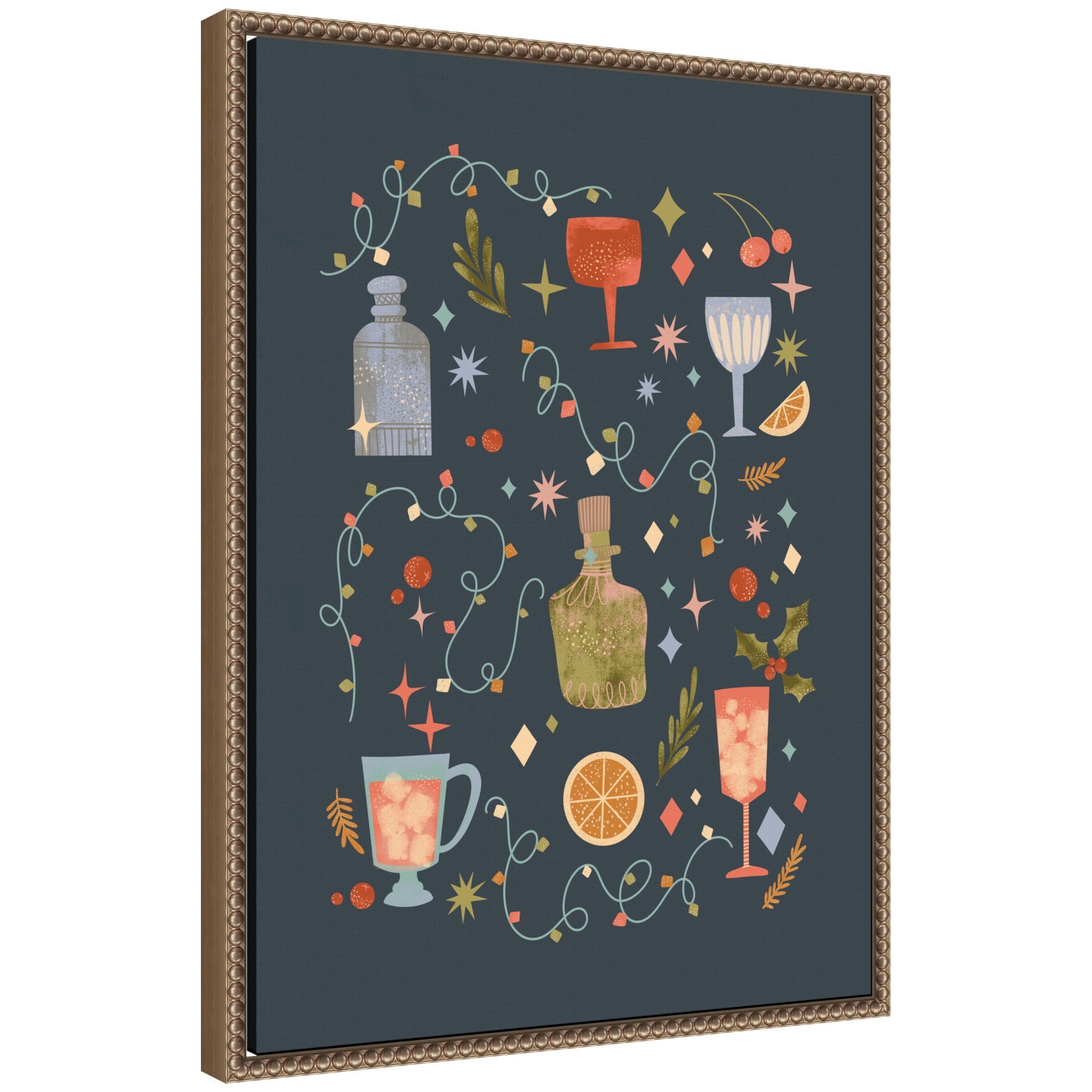Sylvie Beaded Holiday Cocktails Framed Canvas by Nikita Jariwala