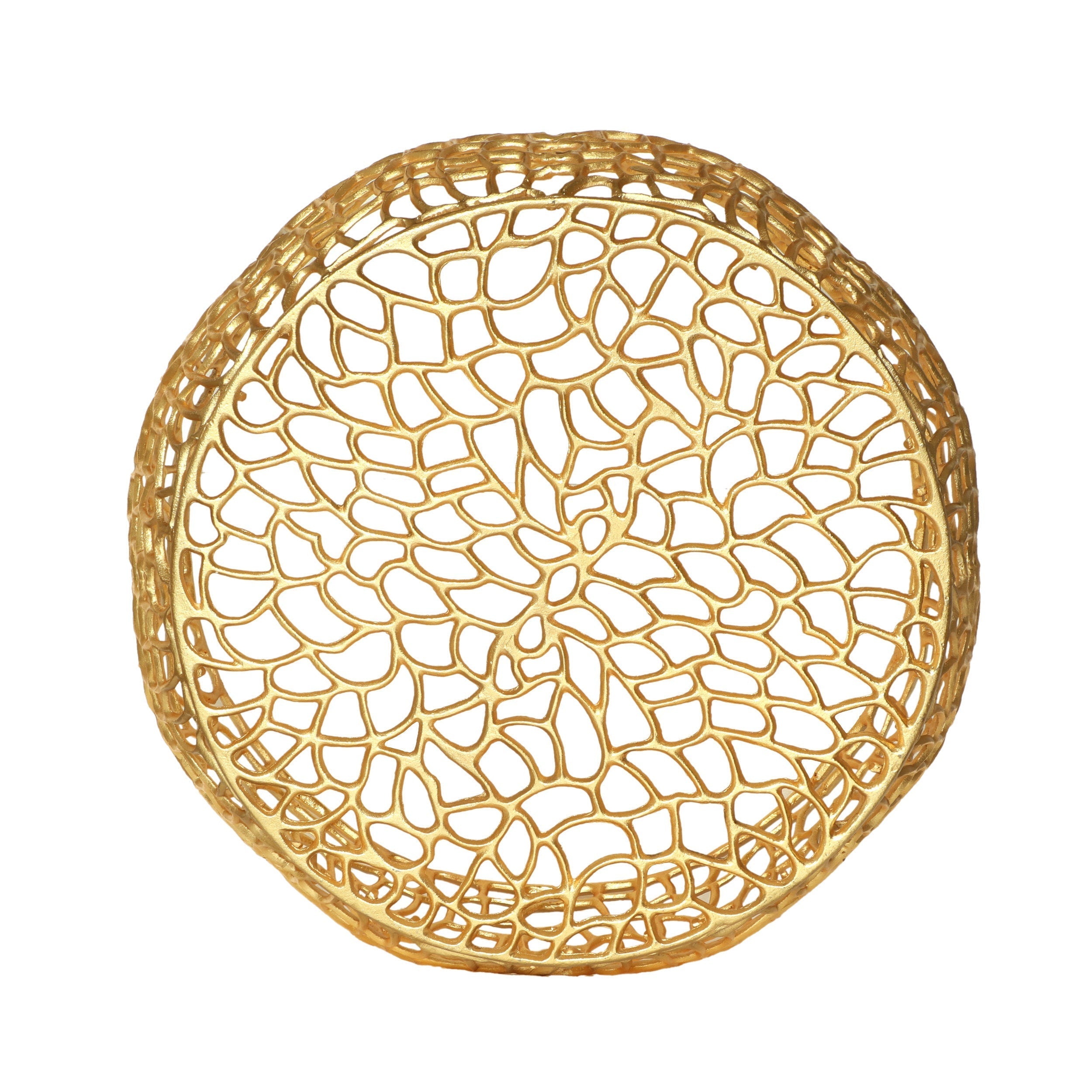 Modern Glam Mesh Coffee Table with Gold Accents and Aluminum Frame