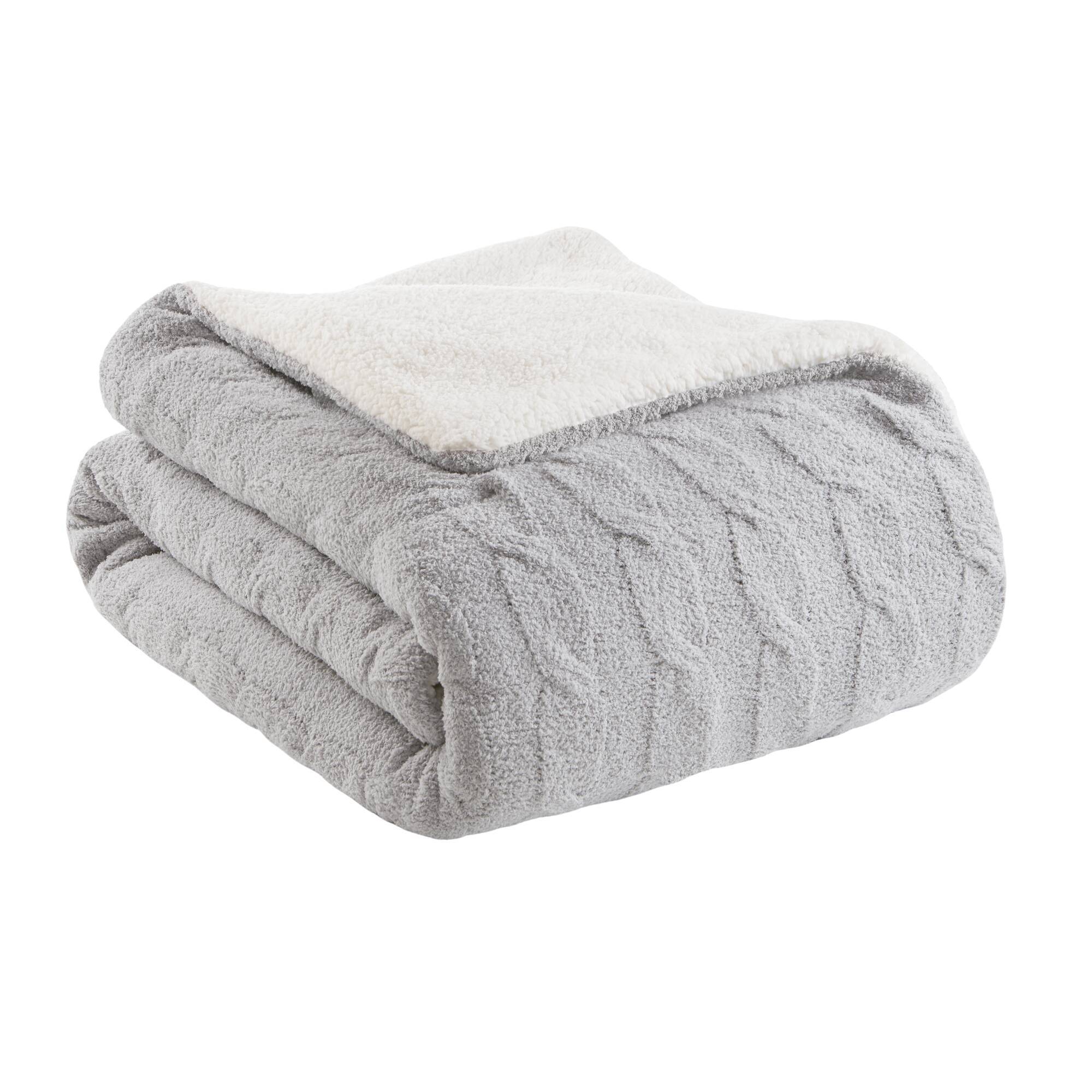 3 Pieces Full/Queen Cable Knit Chenille Comforter Set Gray