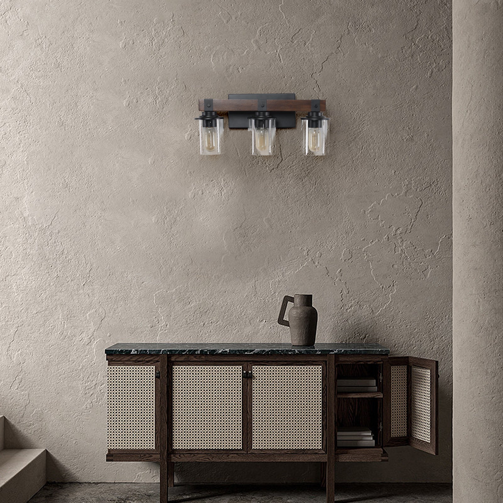 19" Rustic 3-Light Vanity Light, Industrial Bathroom Wall Sconce, Modern Farmhouse Lighting Fixture (No Bulbs)