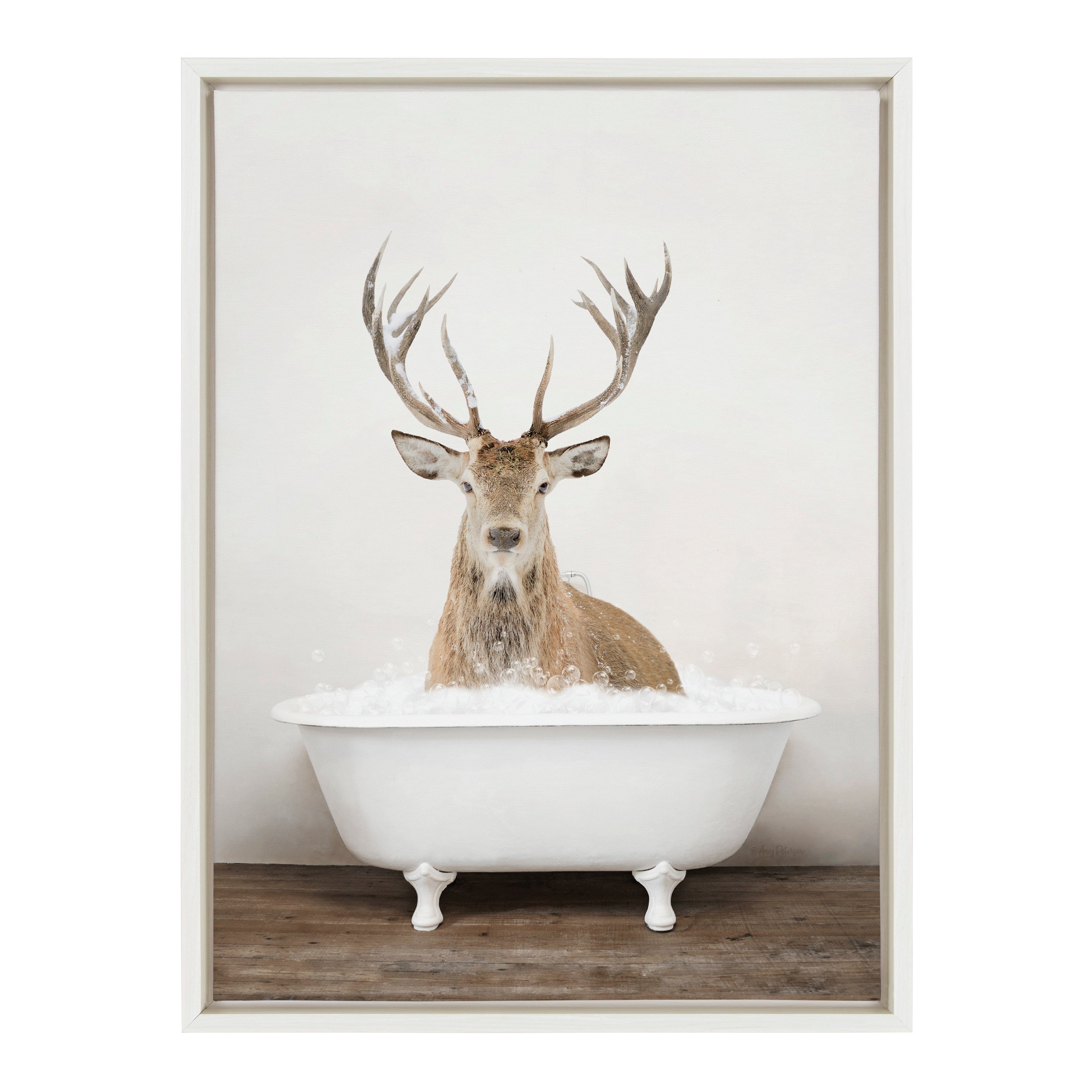 Sylvie Male Deer in Rustic Bath Framed Canvas by Amy Peterson Art Studio