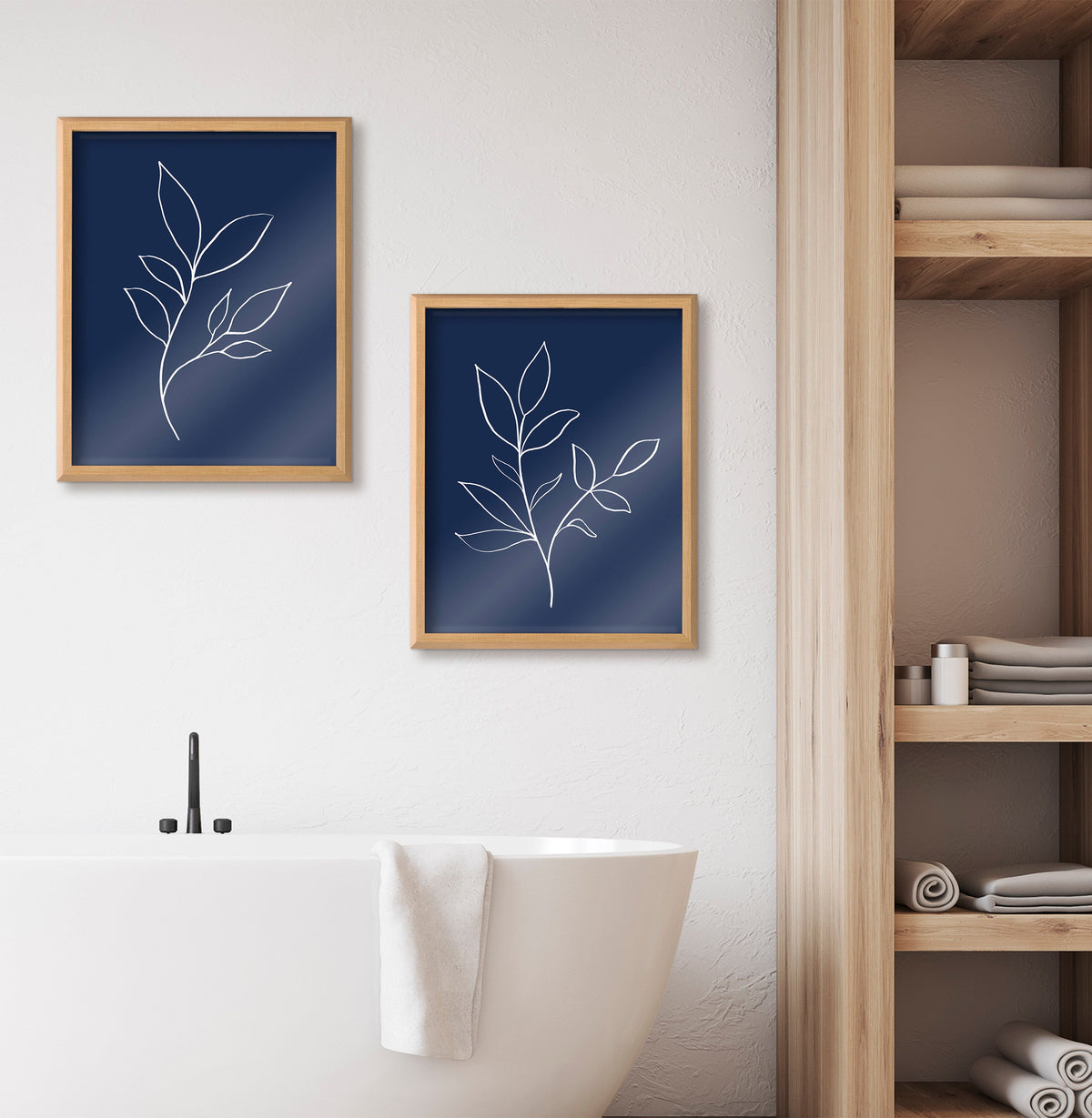 Blake Modern Blue Botanical Line Sketch Print 3 Framed Printed Glass by The Creative Bunch Studio