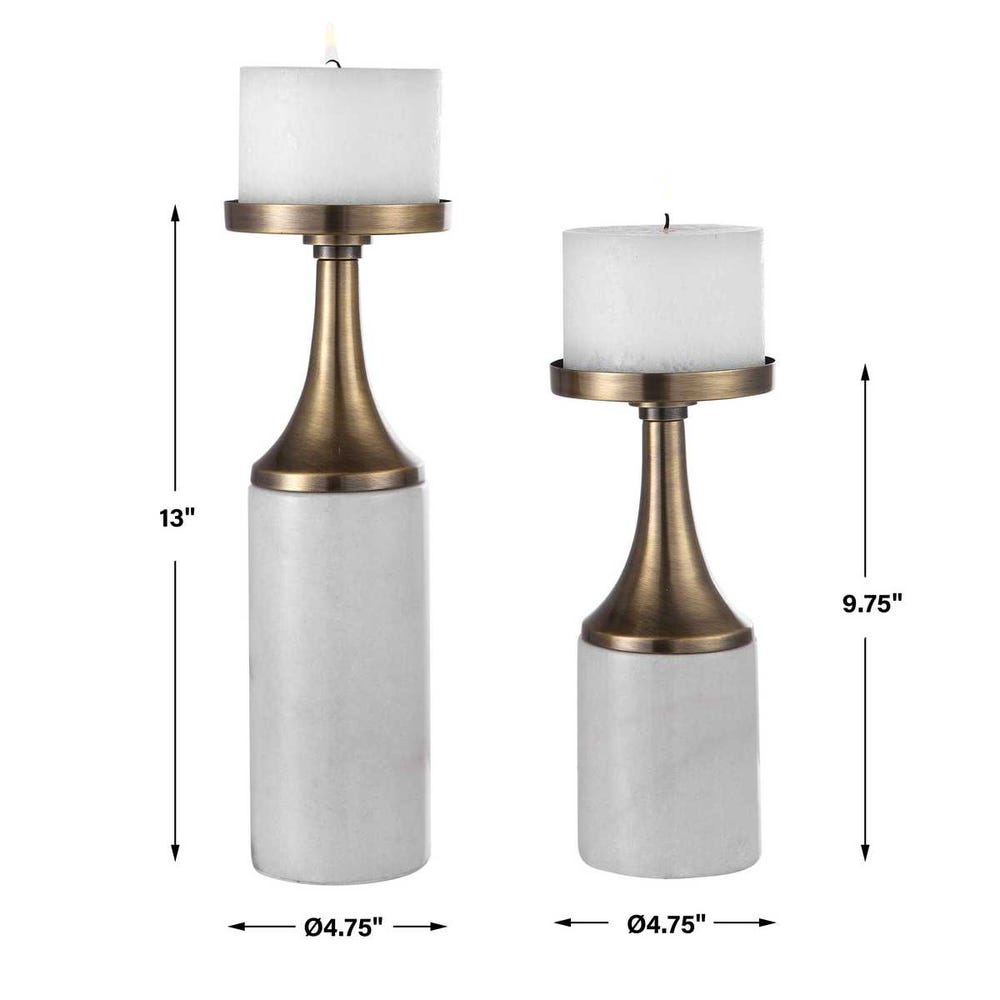 Brass and White Marble Candleholders