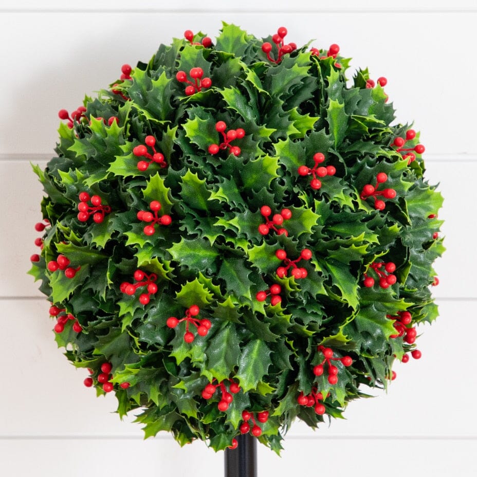 2' UV Resistant Artificial Holly Berry Christmas Ball with Integrated Ground Stake (Indoor/Outdoor)
