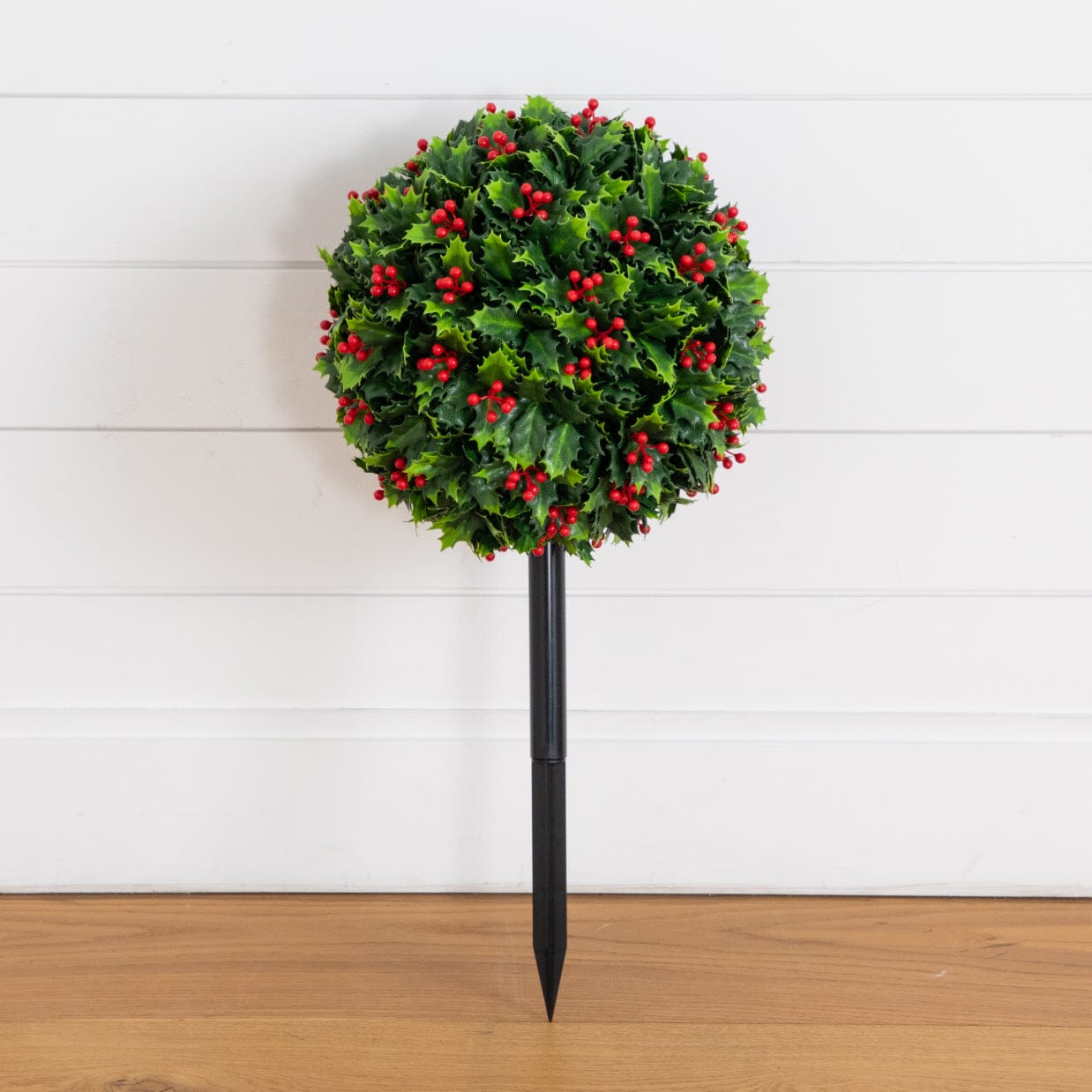 2' UV Resistant Artificial Holly Berry Christmas Ball with Integrated Ground Stake (Indoor/Outdoor)