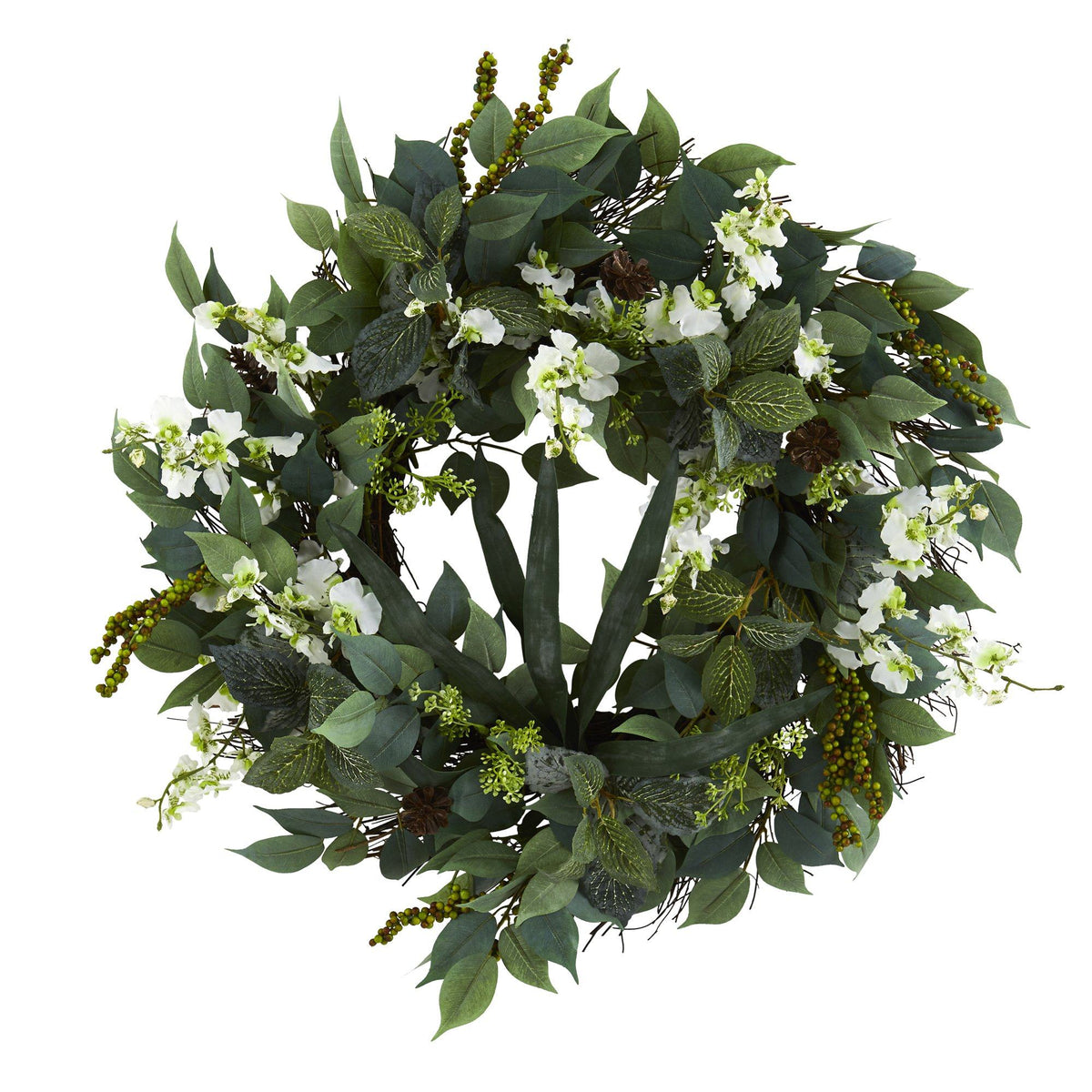 23” Mixed Greens and Dancing Lady Orchid Artificial Wreath