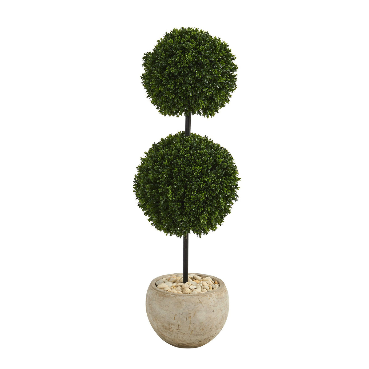 45” Boxwood Double Ball Artificial Topiary Tree in Sand Colored Planter (Indoor/Outdoor)
