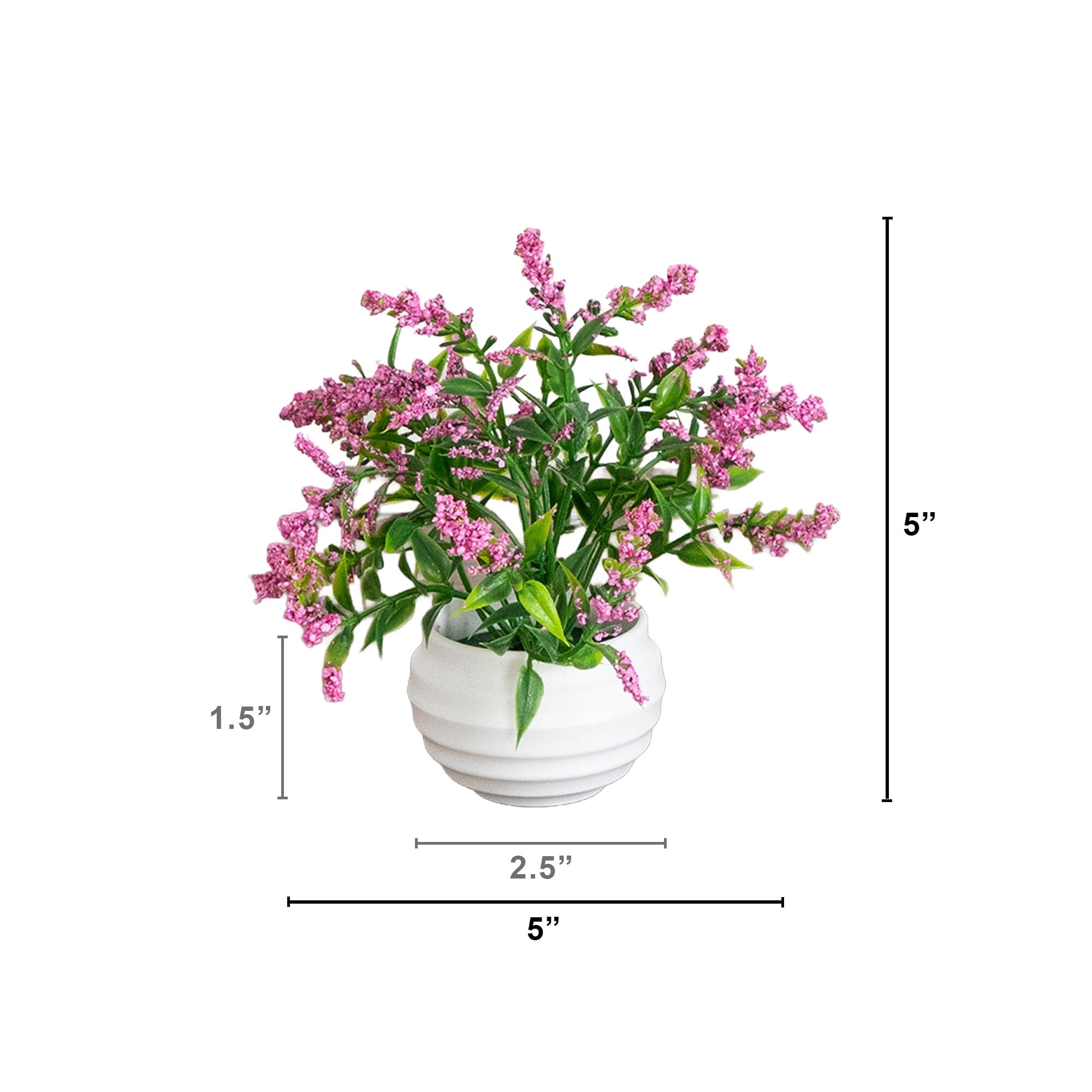 5” Artificial Mini Lavender Plant in White Decorative Oval Planter - Set of 3