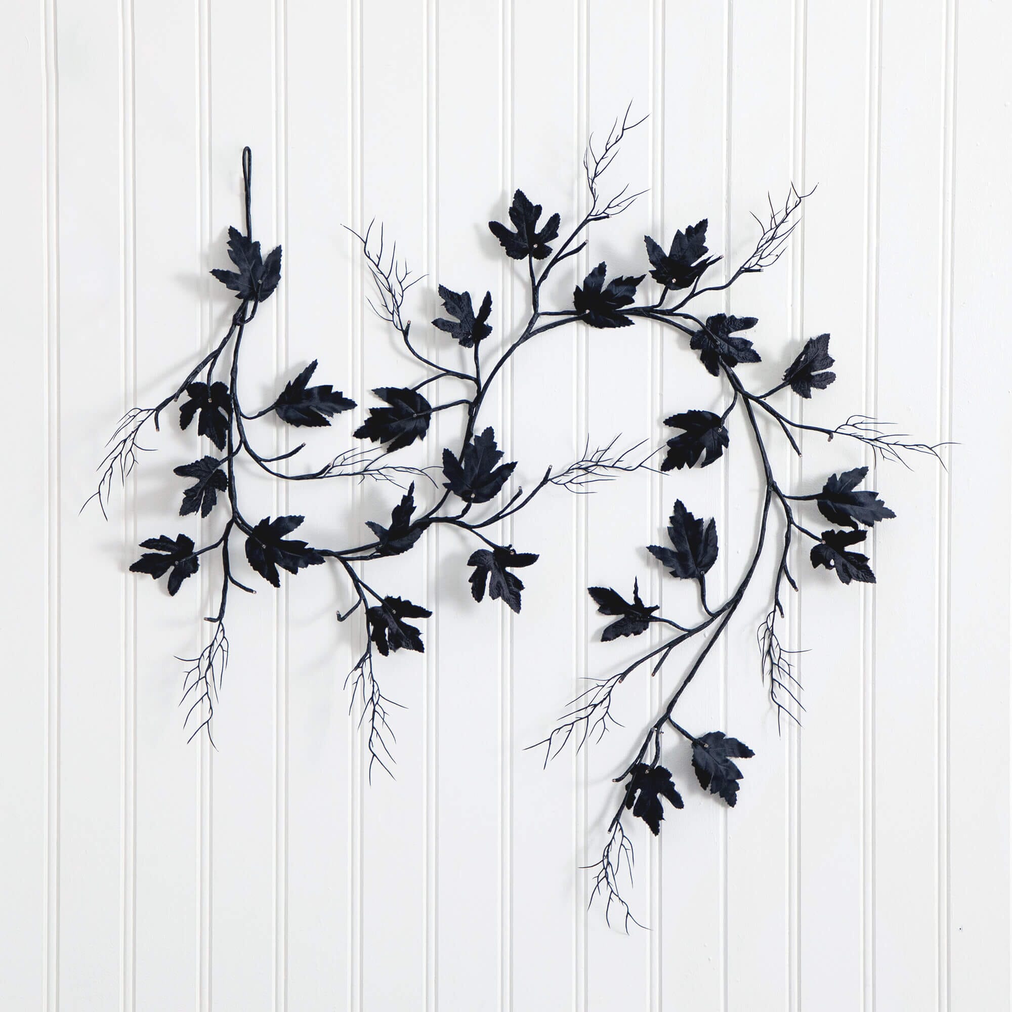 6.5' Pre-Lit Artificial Halloween Black Maple Garland with 48 Orange & Purple LED Lights