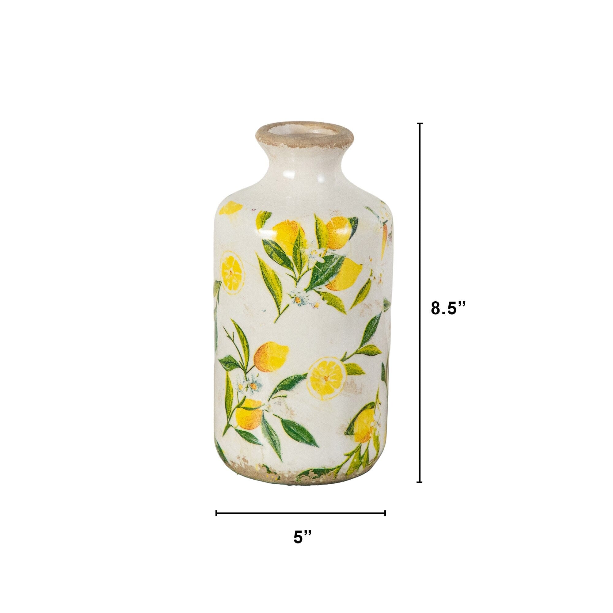 8.5” Lemon Print Ceramic Rustic Vase