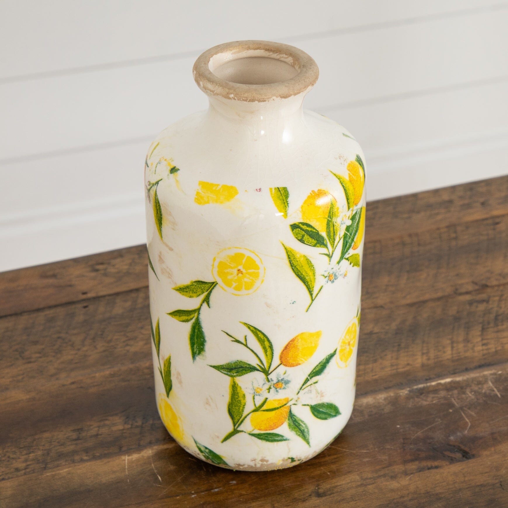 8.5” Lemon Print Ceramic Rustic Vase