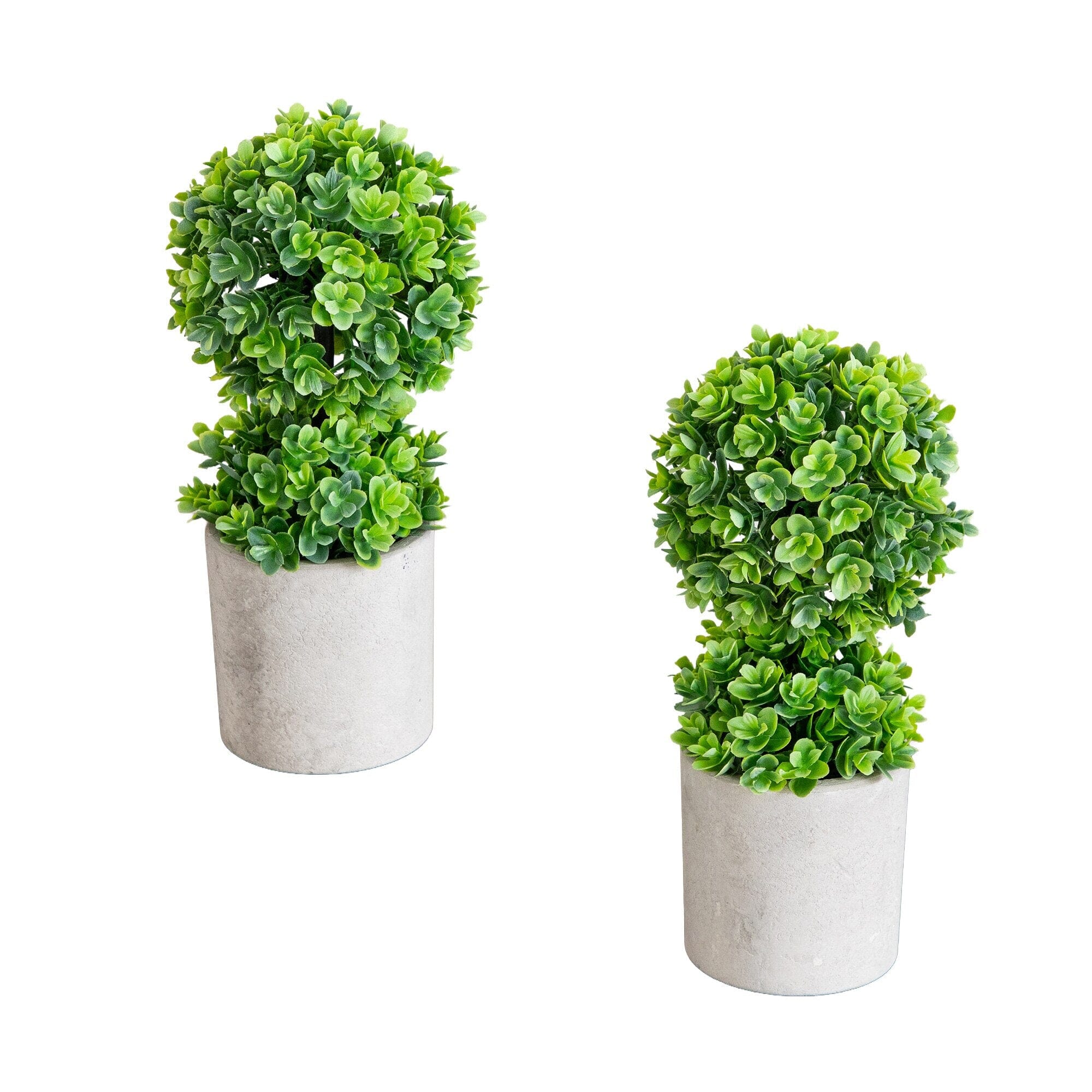 9" Artificial Mini Eucalyptus Ball Topiary in Cement Planter -Set of 2