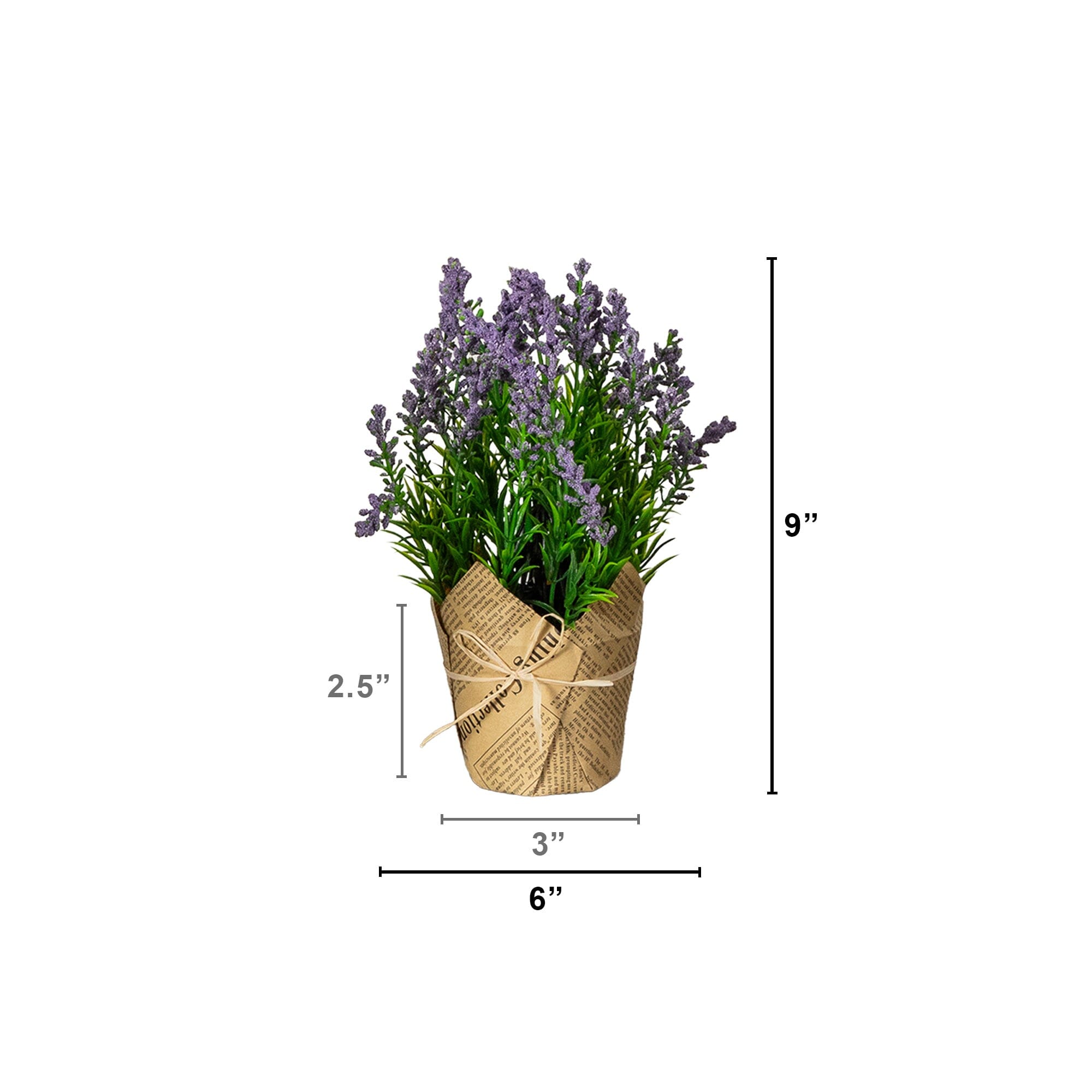 9” Artificial Mixed Lavender Arrangement in Newspaper Wrapped Pot -Set of 3