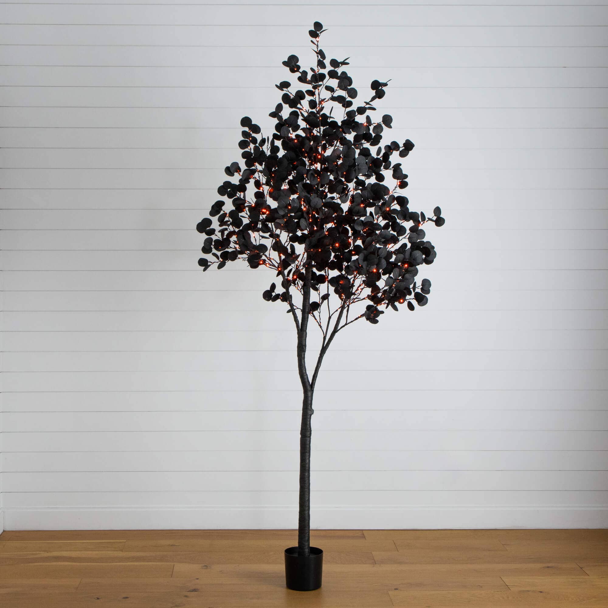 9' Pre-Lit Artificial Halloween Black Eucalyptus Tree with 700 Orange & Purple LED Lights