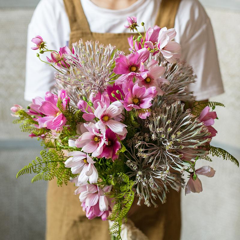 Artificial Silk Flower Bouquet Pink Daisy 20" Tall
