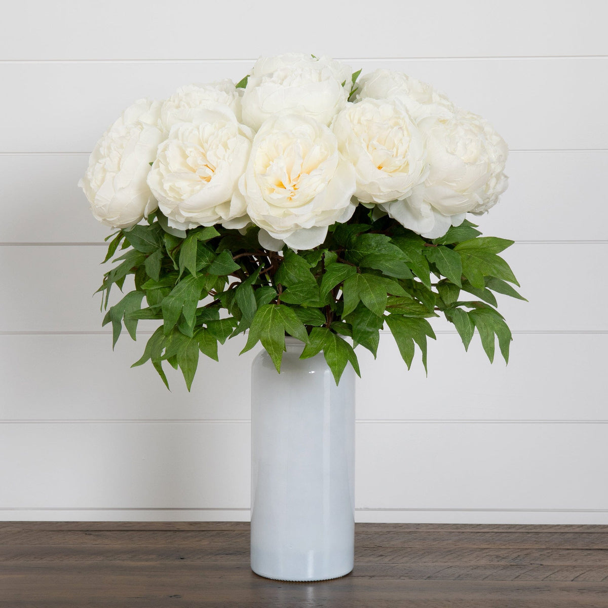 Signature Collection 20” Peony Artificial Arrangement in White Glass Vase
