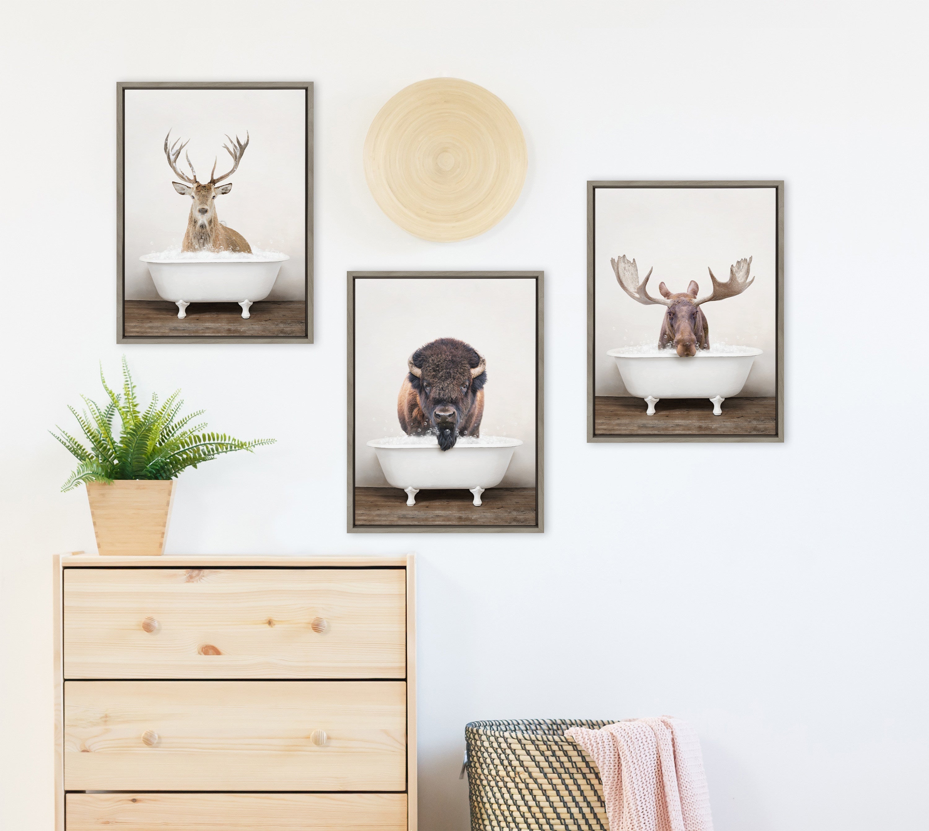 Sylvie Moose Rustic Bubble Bath Framed Canvas by Amy Peterson Art Studio