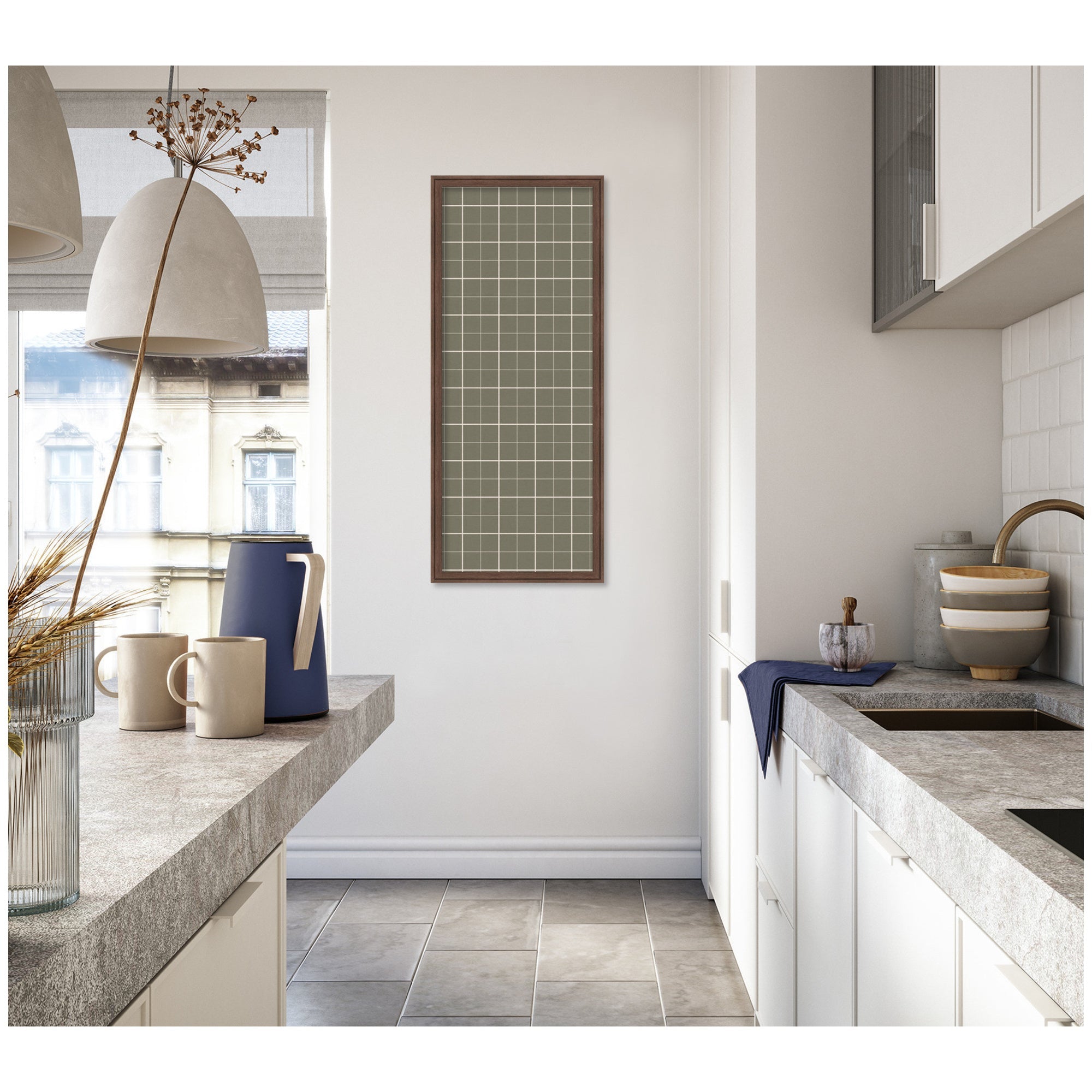 Framed Fabric Pinboard Sage Green Plaid Wall Organization