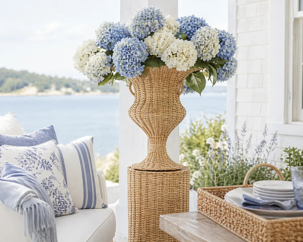 Round Wicker Urn and Pedestal (2 Options)