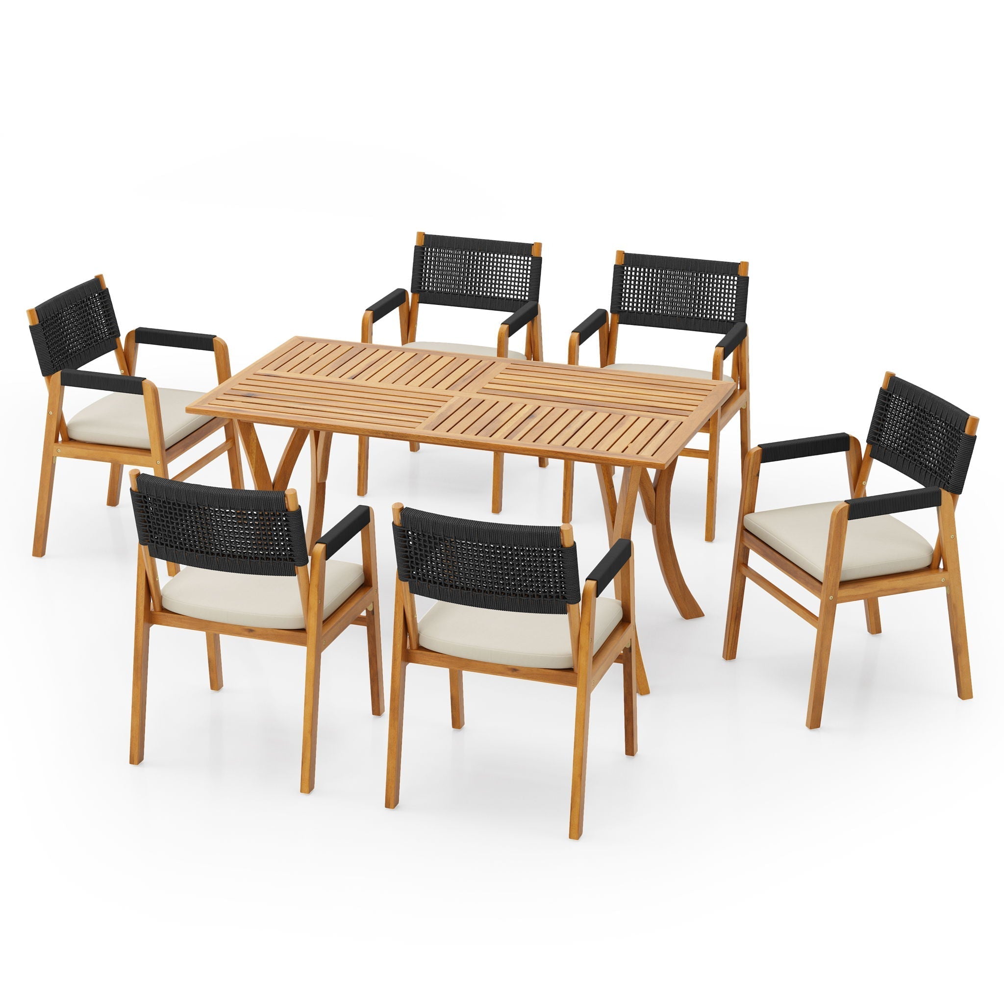 Outdoor Rustic Patio Acacia Bistro Set With Cushions