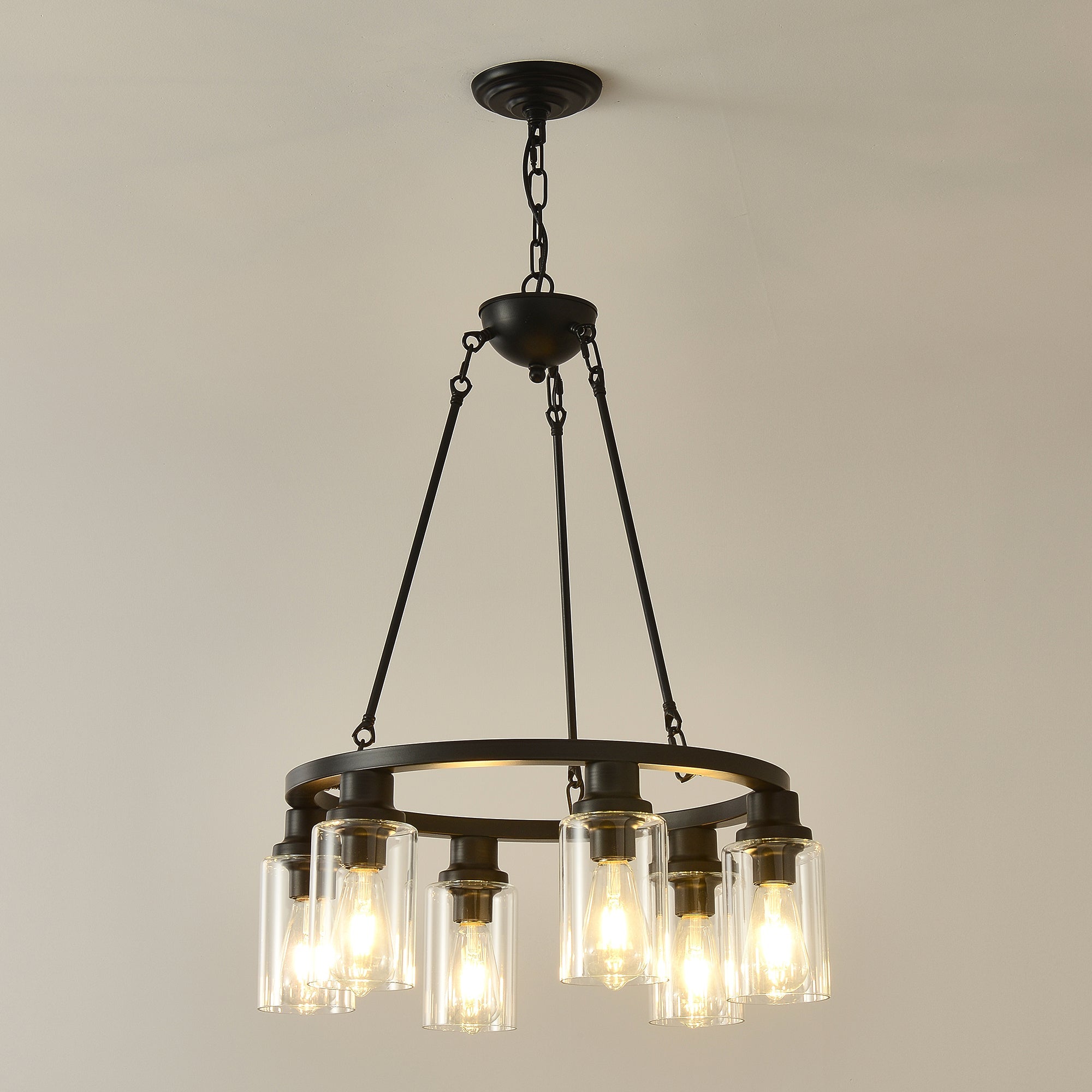 6-Light Black Wagon Wheel Chandelier