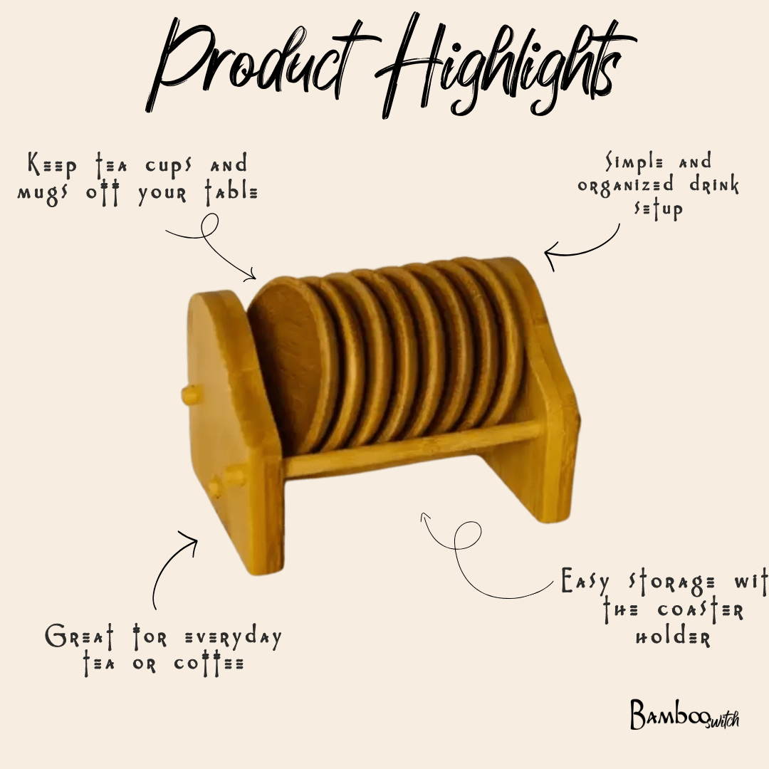 Bamboo Tea Coaster & Holder | 8pc