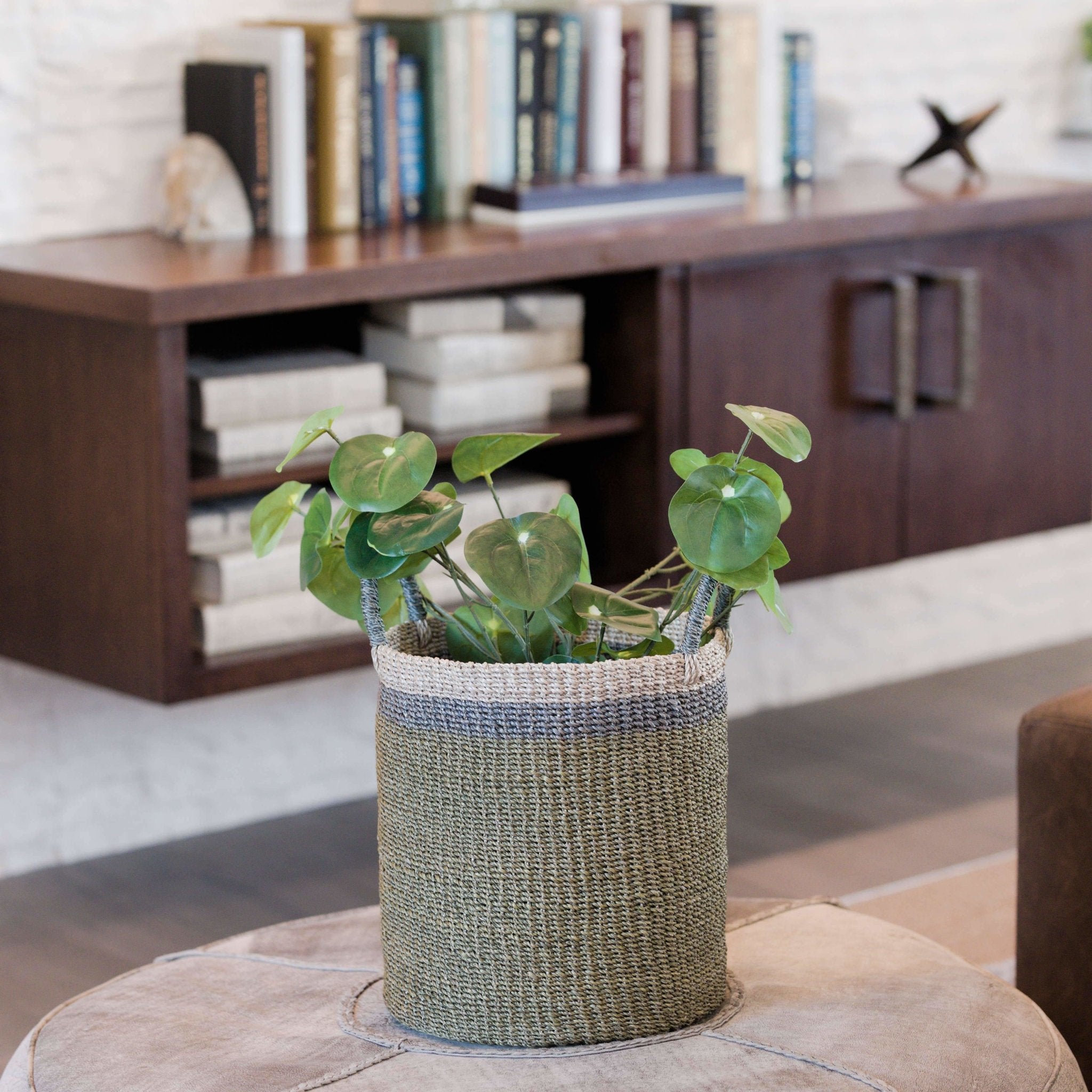 Olive Floor Basket with Handle - Handwoven Basket | LIKHÂ