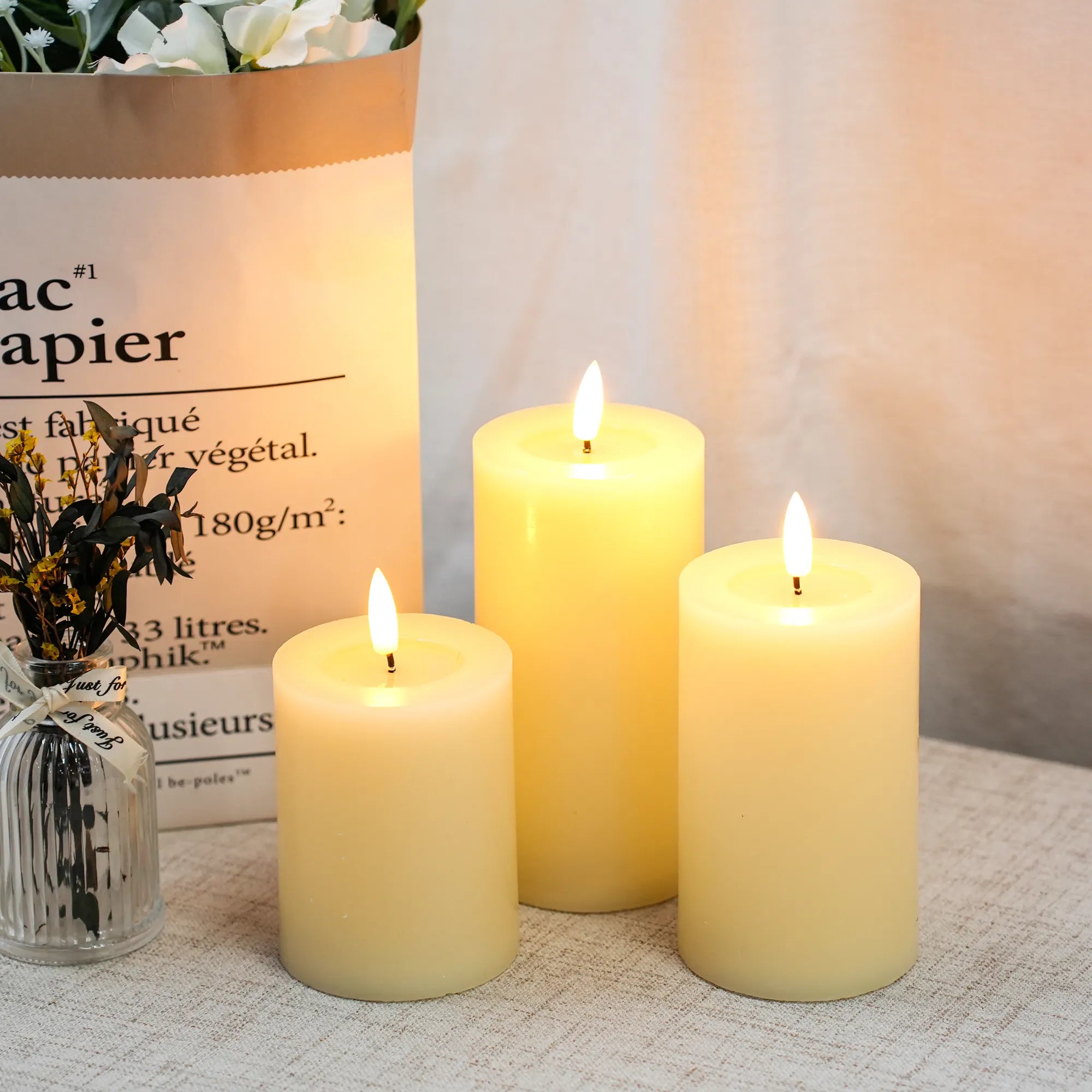 Set of 3 Flickering Flameless Candles Battery Operated