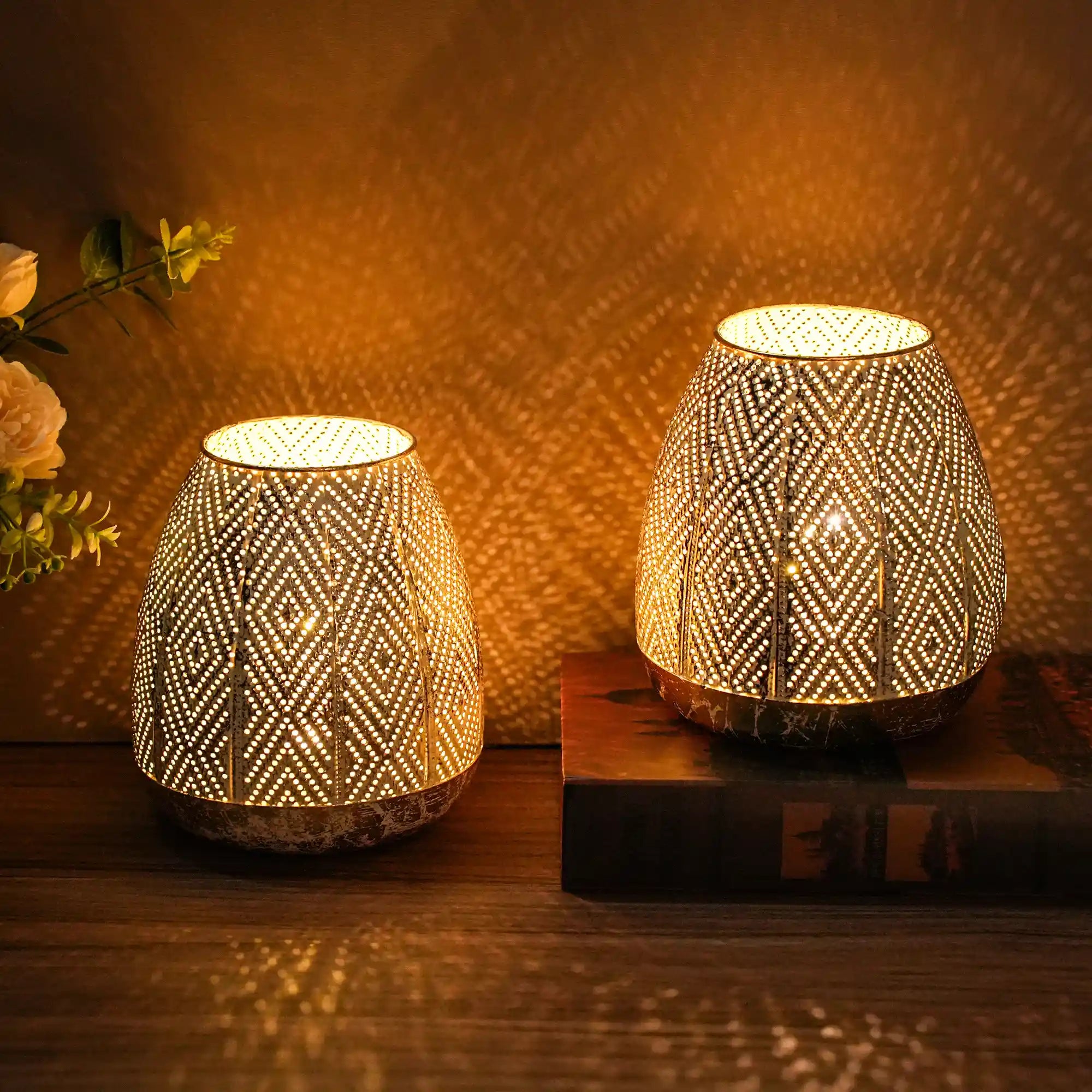 7'' High Battery Powered Metal Decorative Table Lamps with Fairy Lights Bulb
