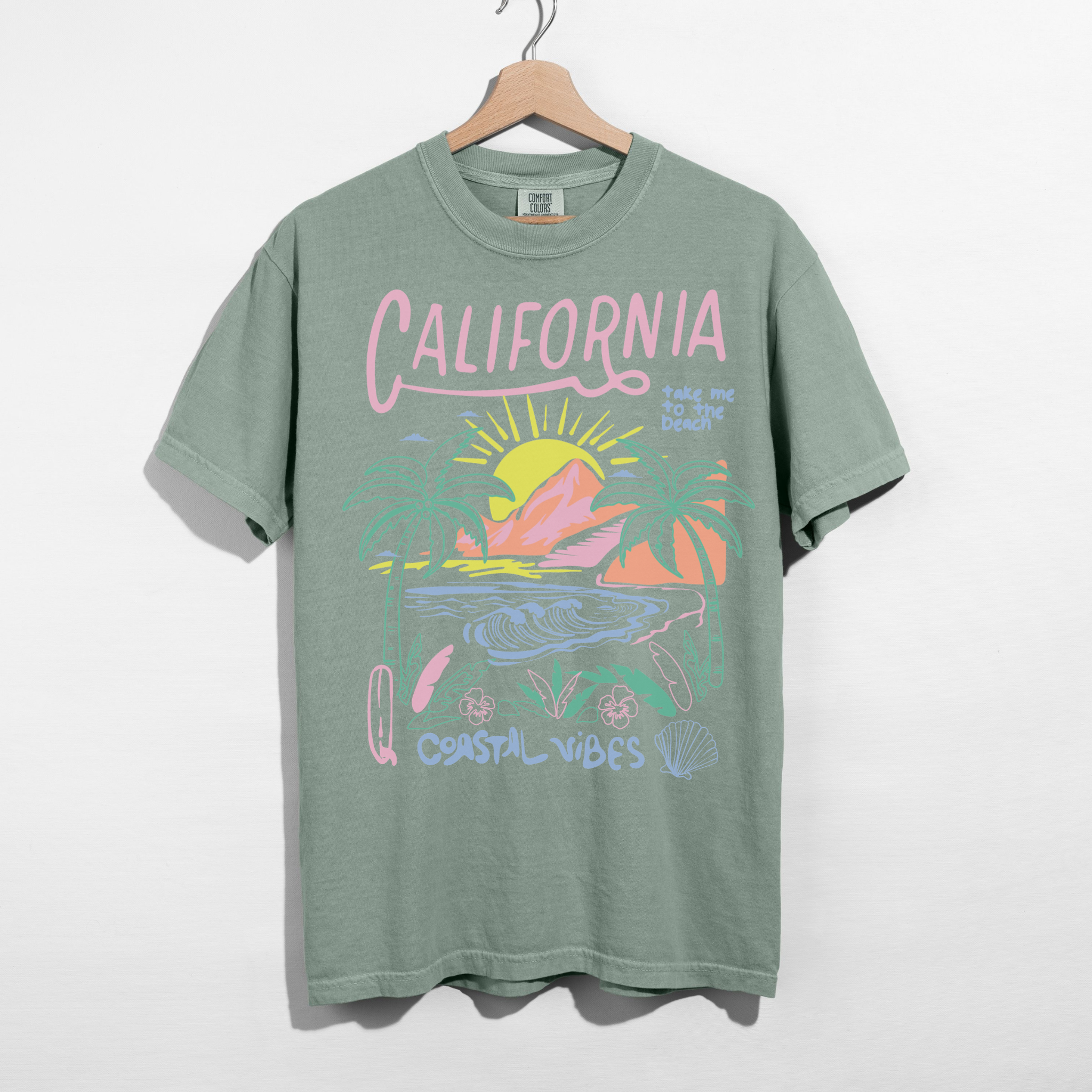California Coastal Vibes Graphic Tee β Beach Sunset Shirt