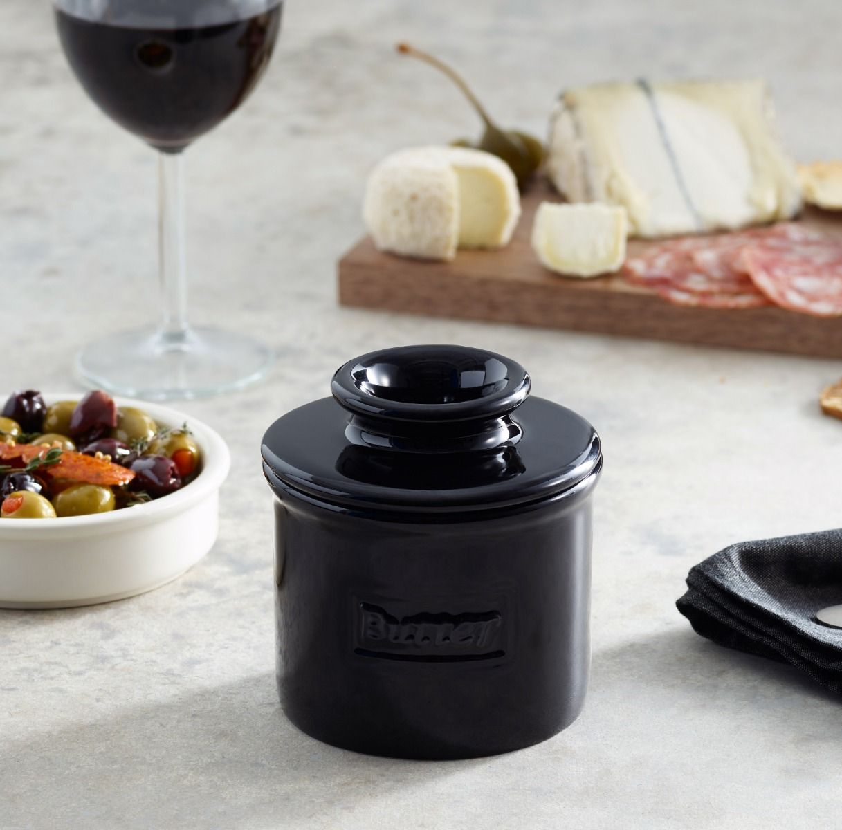 Midnight Black Cafe Retro Butter Bell Crock