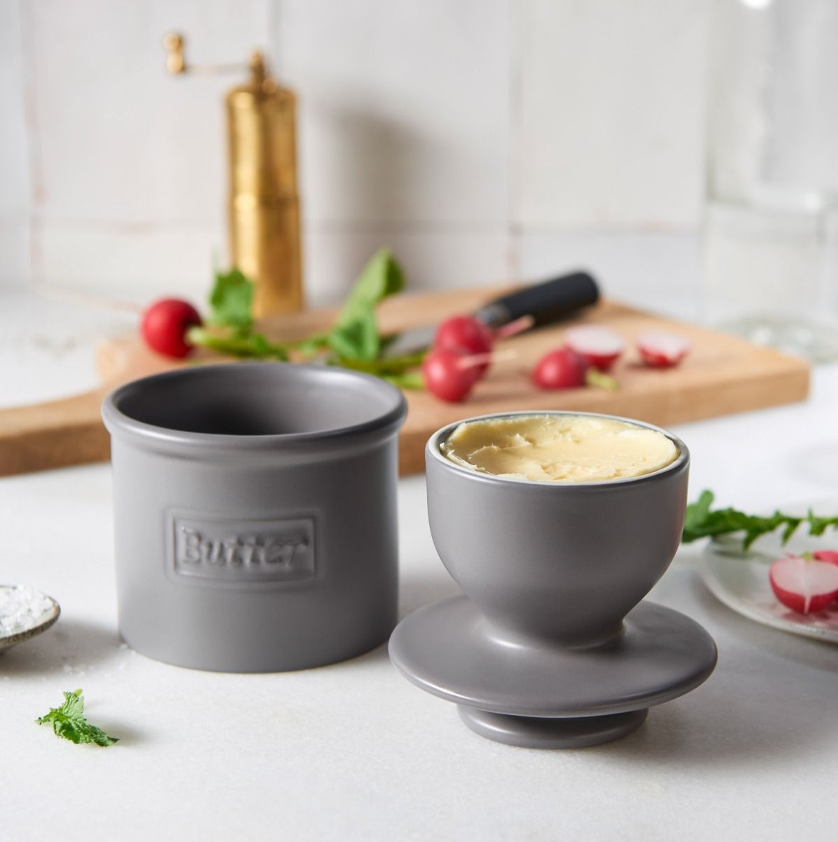 Matte Steel Gray Cafe Butter Bell Crock